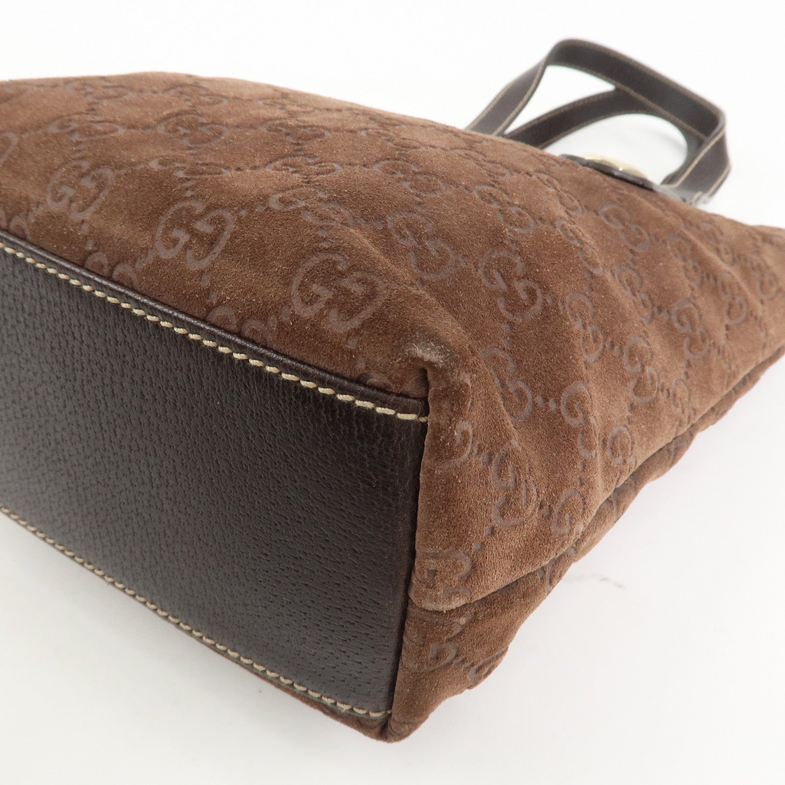 GUCCI GG Monogram Suede Leather Tote Bag Brown 153361