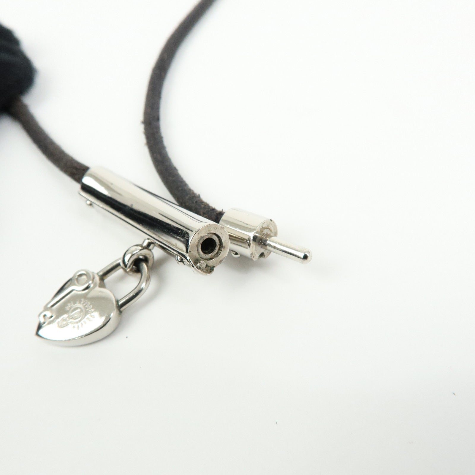 HERMES Metal Leather Vivaldi Fantasy Heart Cadena Necklace Black