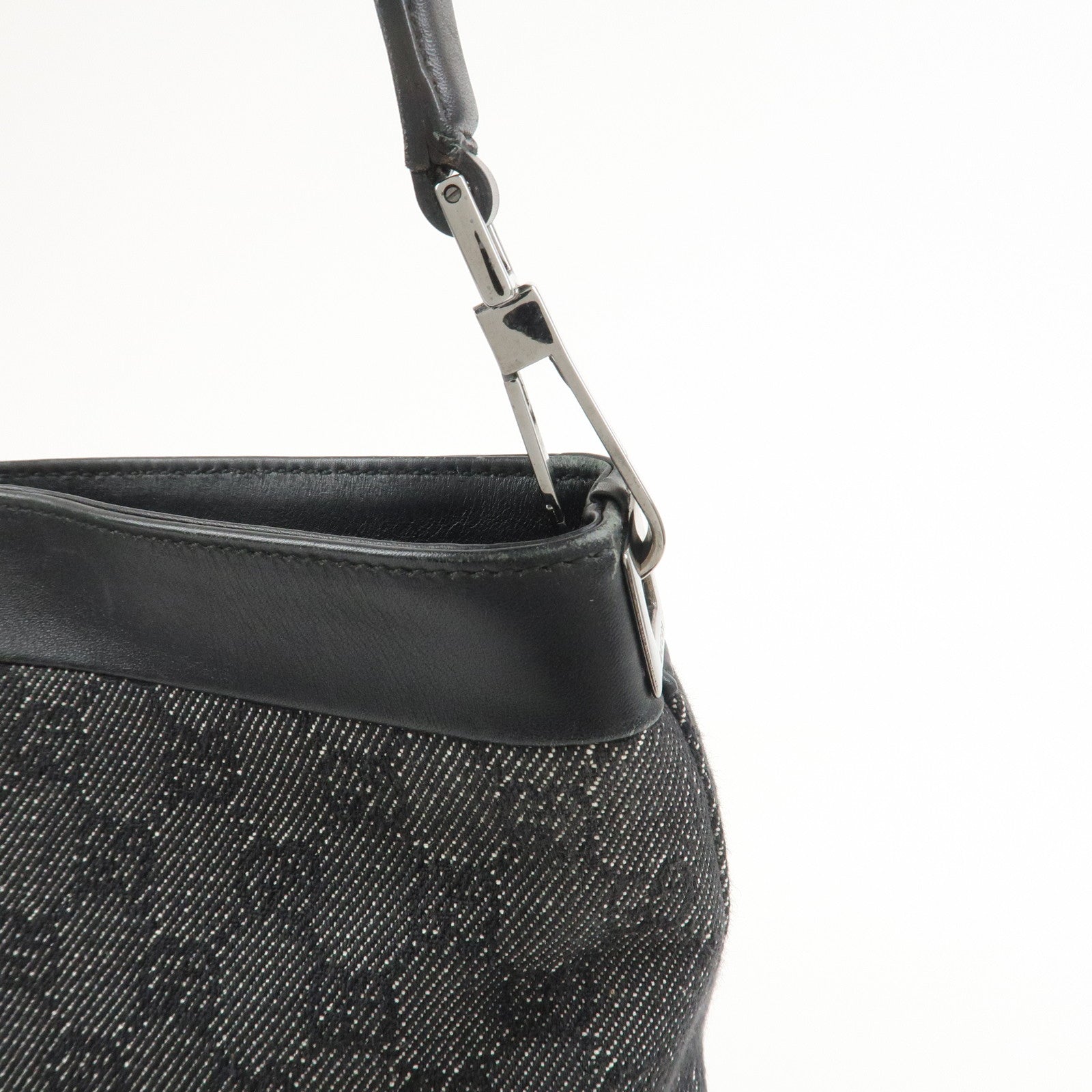 GUCCI Logo GG Canvas Leather Shoulder Bag Hand Bag Black 143745