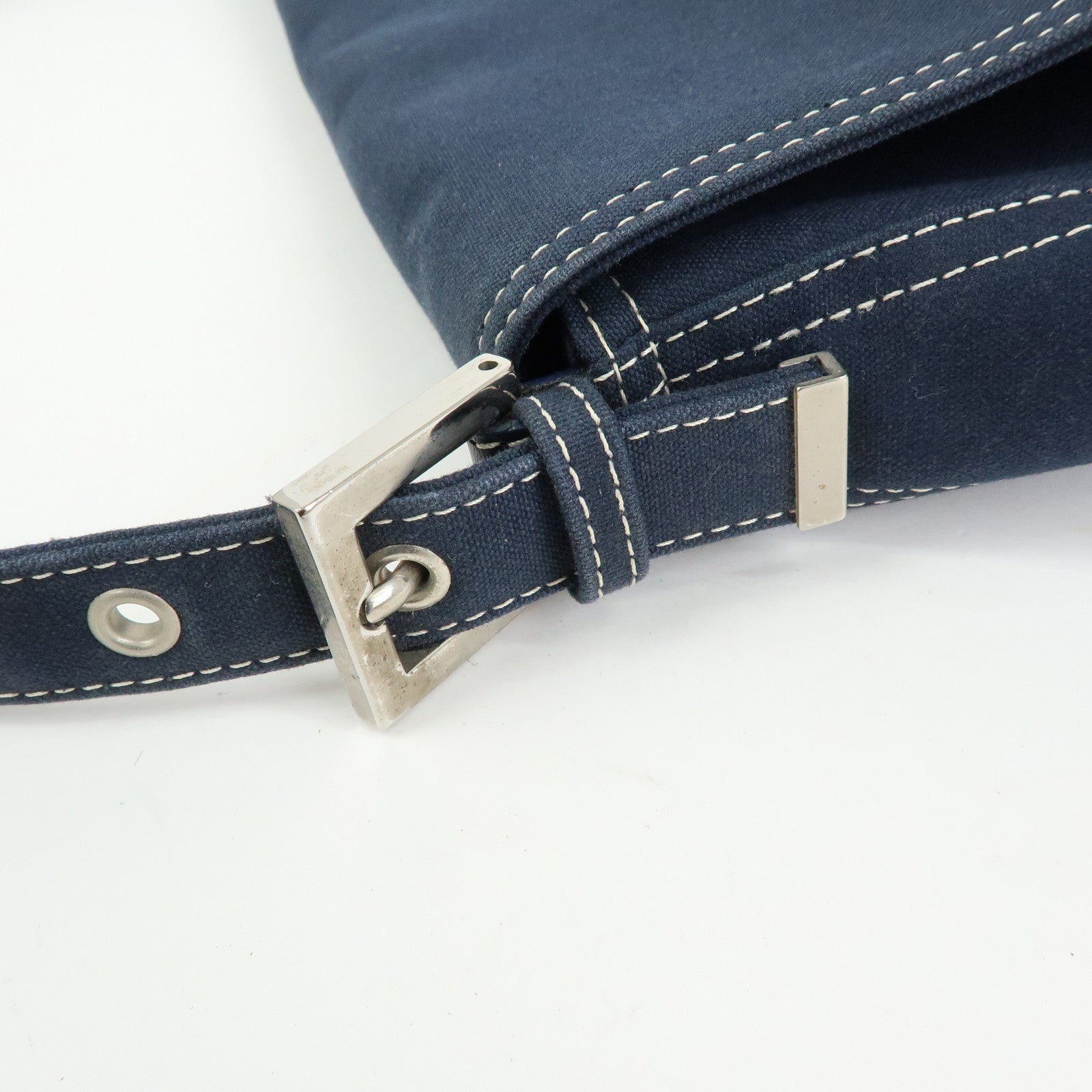 FENDI Mamma Baguette Canvas Shoulder Bag Navy 26325