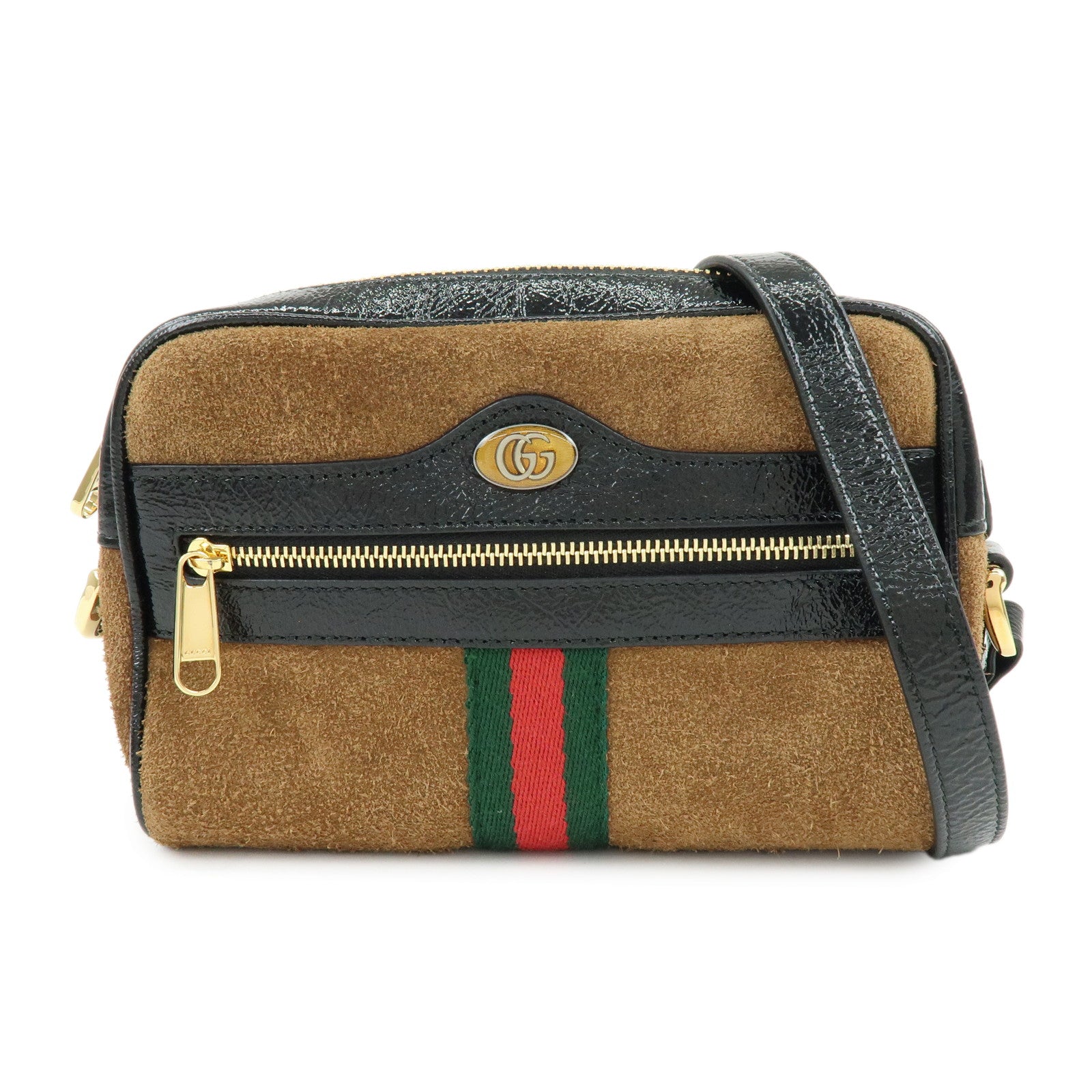 GUCCI Ophidia Sherry Suede Patent Leather Shoulder Bag Brown 573321
