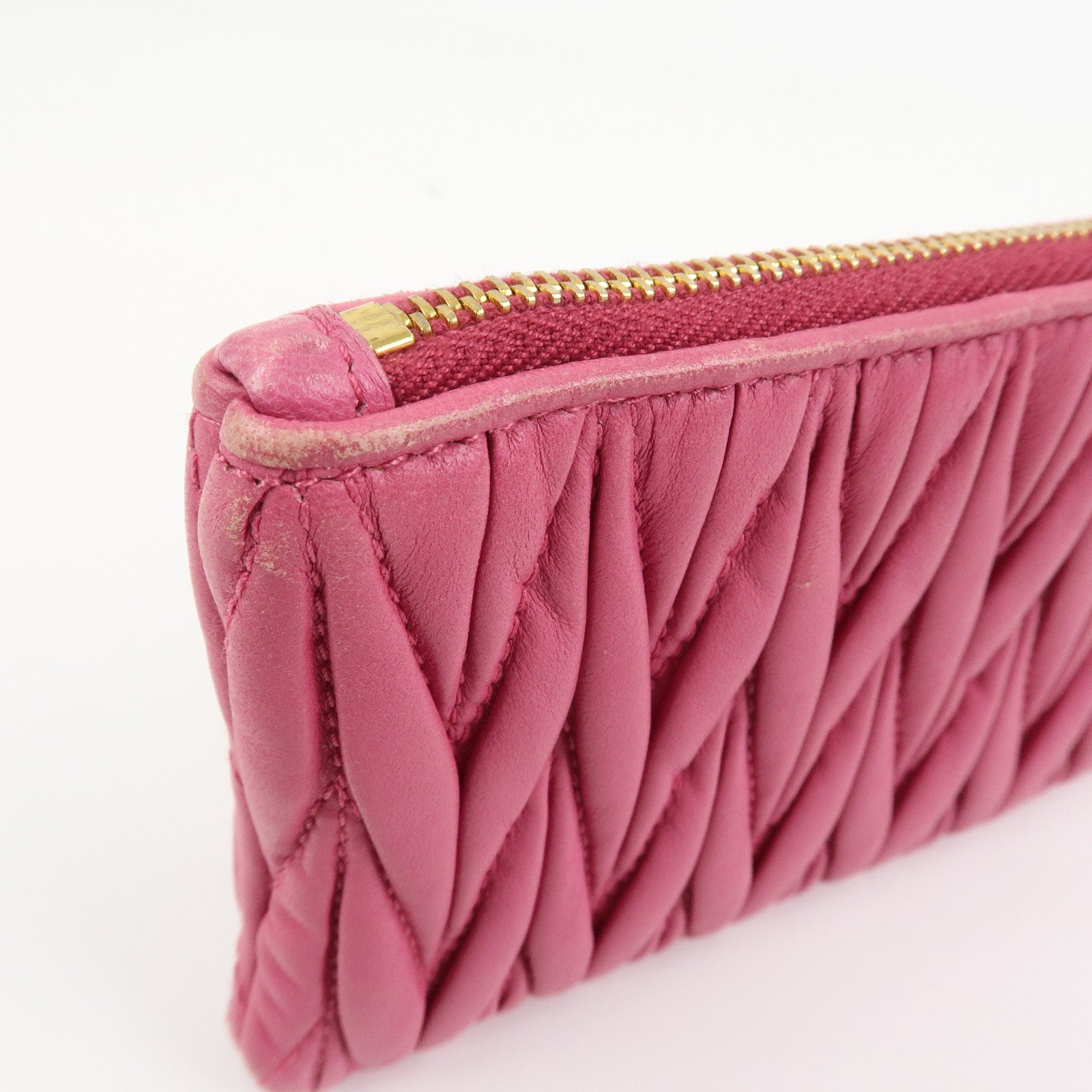 MIU MIU Matelasse Logo Leather Cosmetic Accessory Pouch Pink 5MB003
