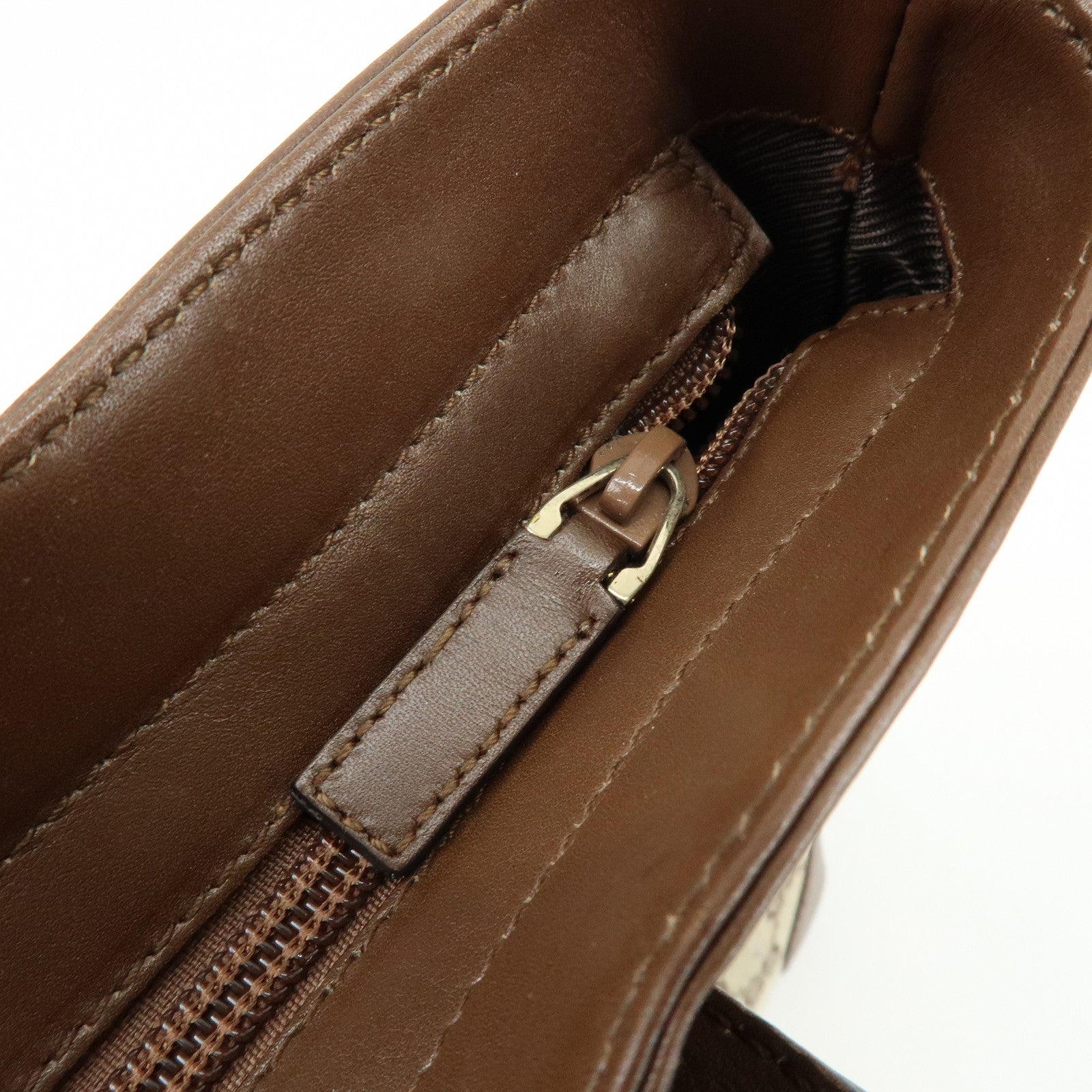 GUCCI GG Canvas Leather Tote Bag Hand Bag Brown 33890