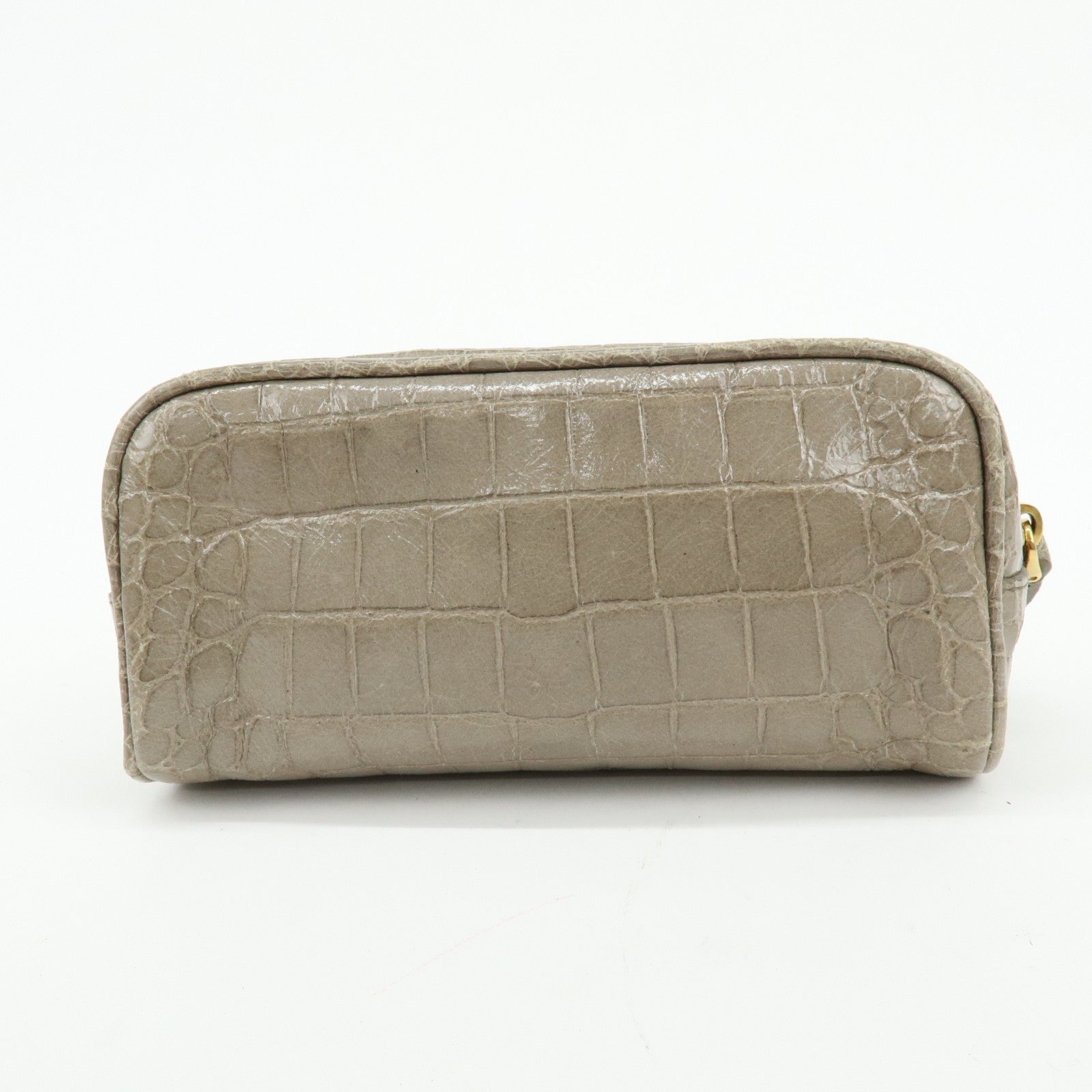 MIU MIU Embossed Leather Clutch Bag Wrist Bag Cosmetic Pouch Greige