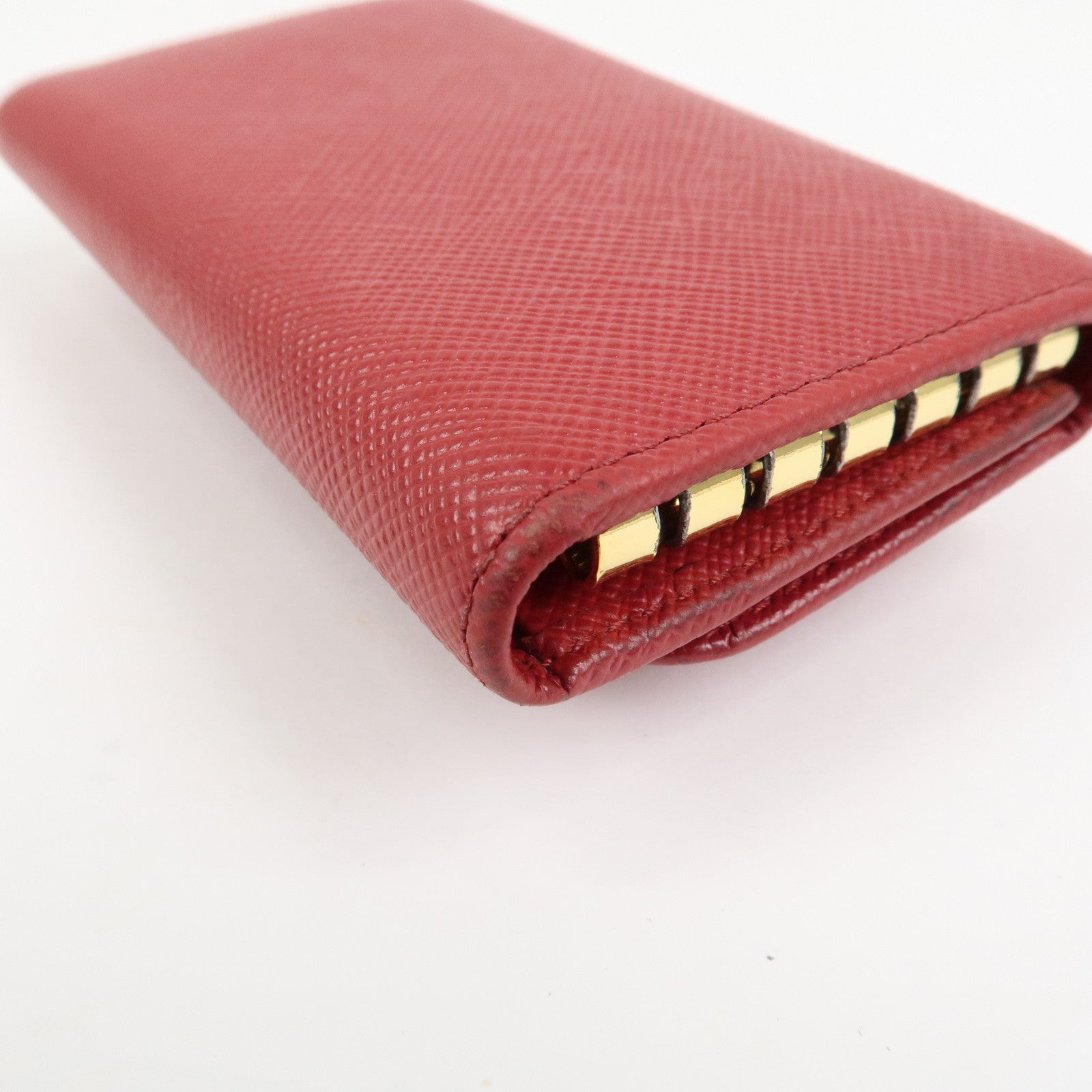 PRADA Logo Saffiano Leather Ribbon 6 Rings Key Case Red 1PG222