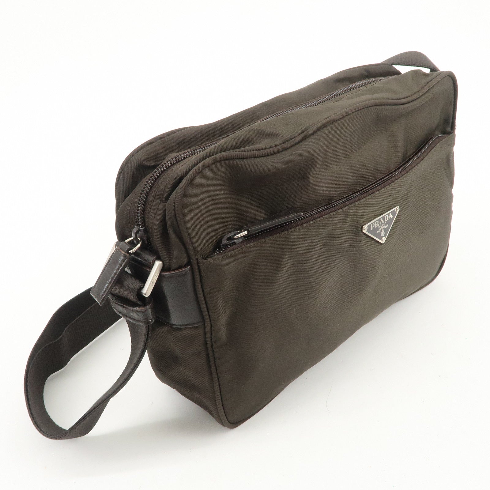 PRADA Triangle Logo Nylon Leather Shoulder Bag Crossbody Bag