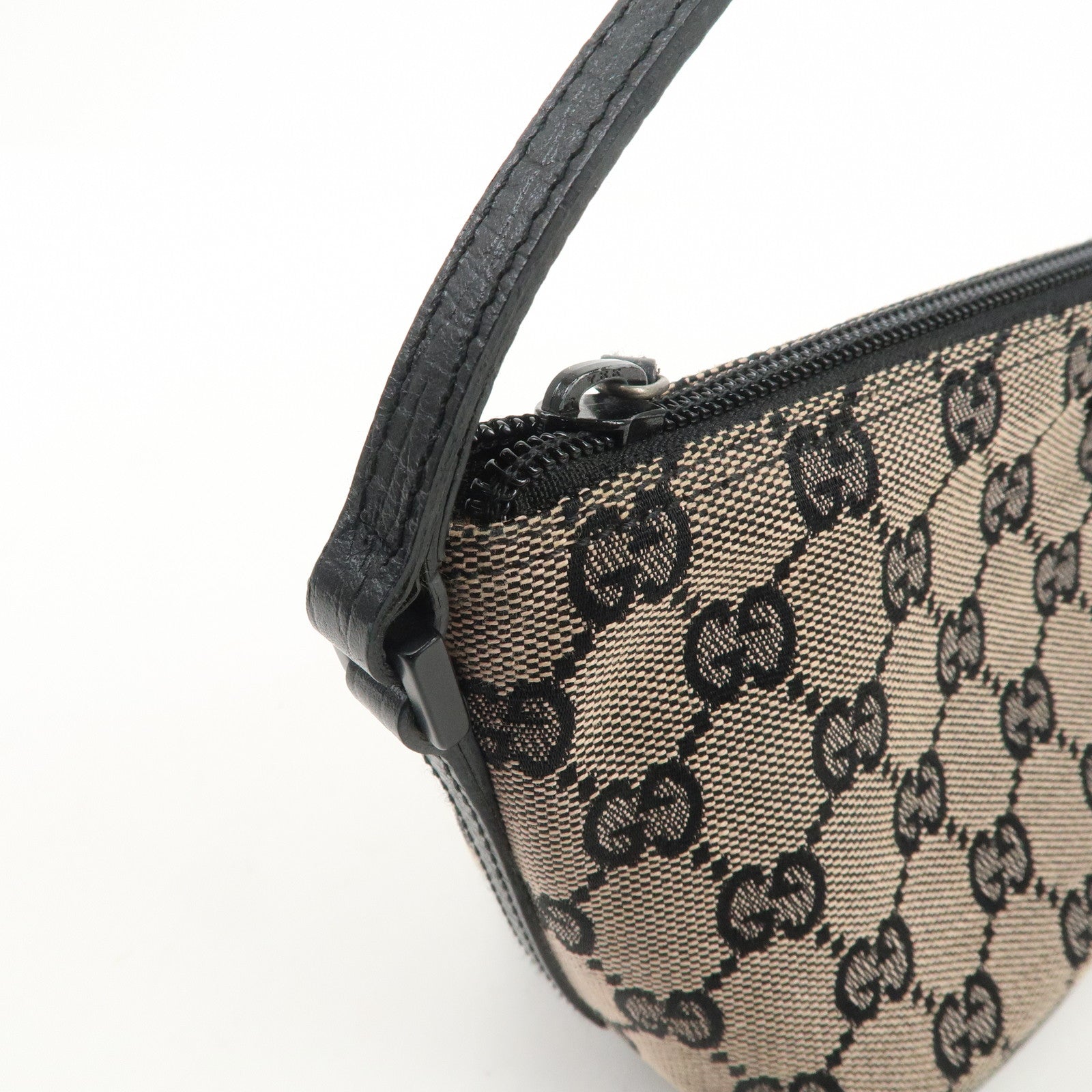 GUCCI Boat Bag GG Canvas Leather Hand Bag Beige Black 07198