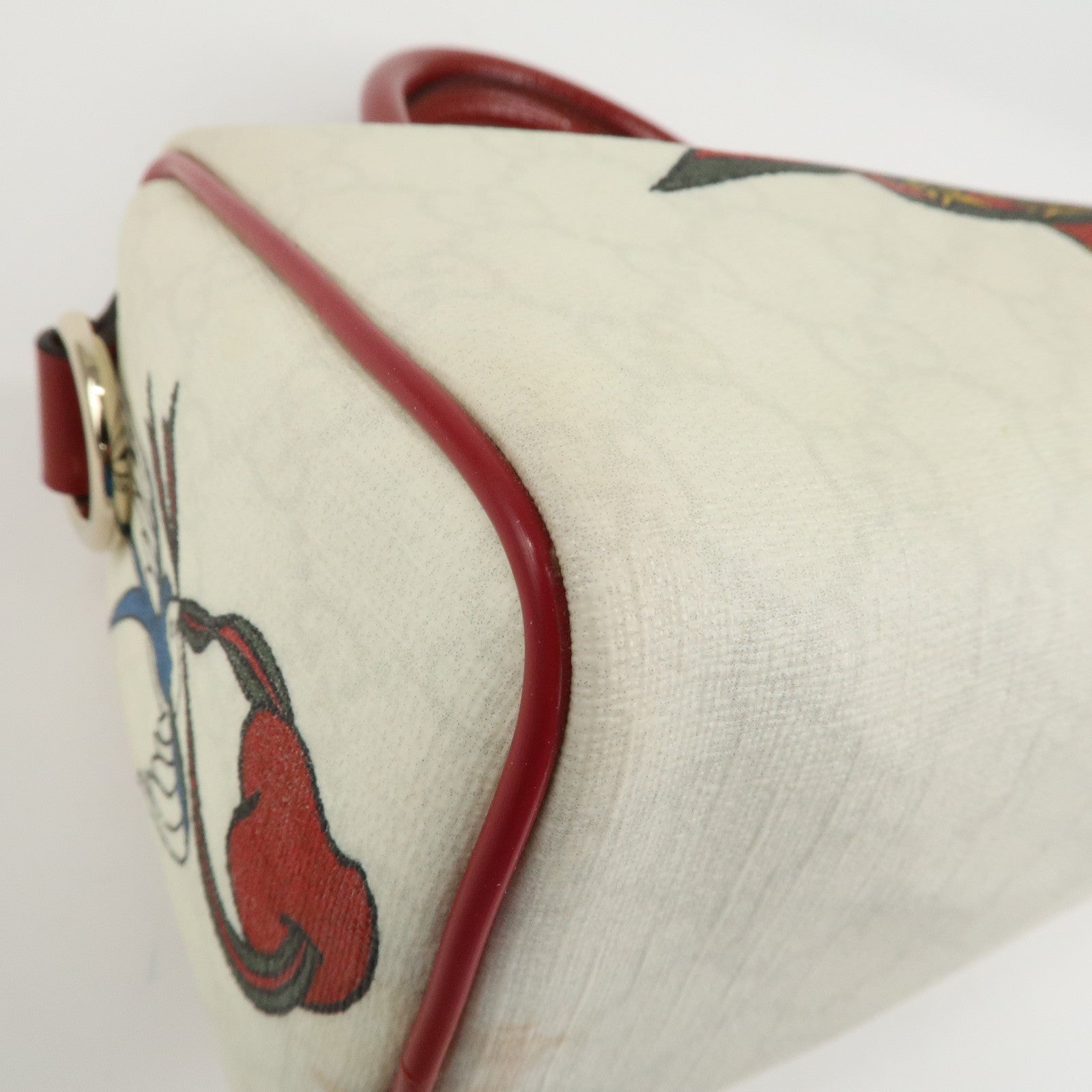 GUCCI Joyline GG Supreme Leather Mini Boston Bag White Red 190257 Used