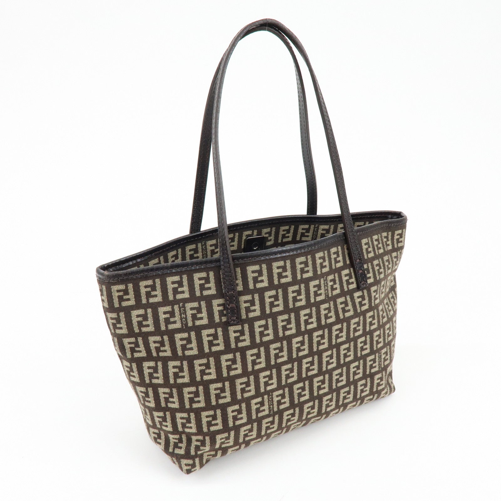 FENDI Zucchino Canvas Leather Tote Bag Shoulder Bag Brown 8BH075