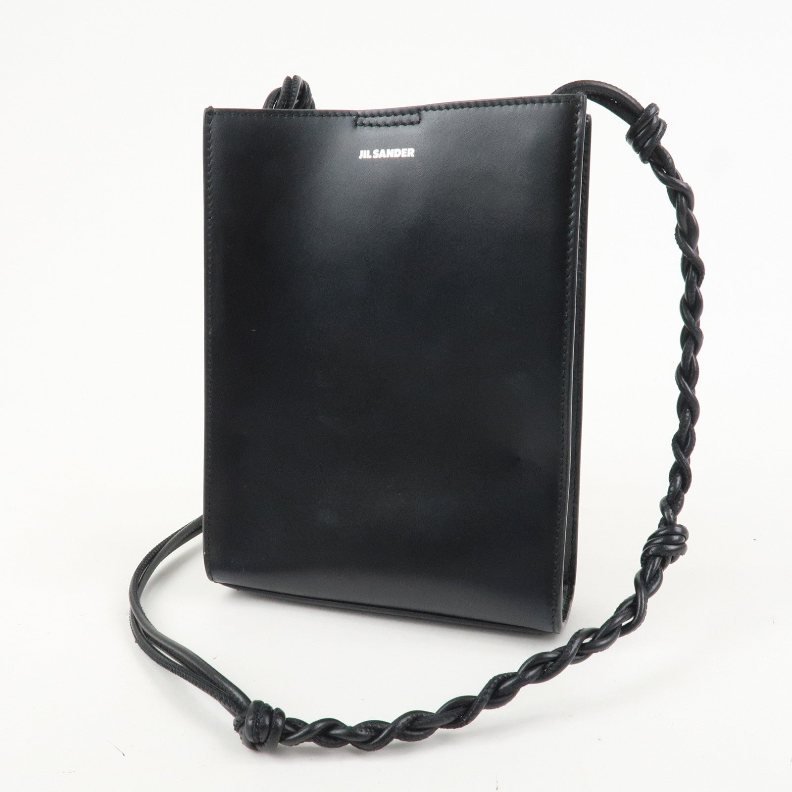 JIL SANDER Tangle Small Logo Leather Shoulder Bag Hand Bag Black