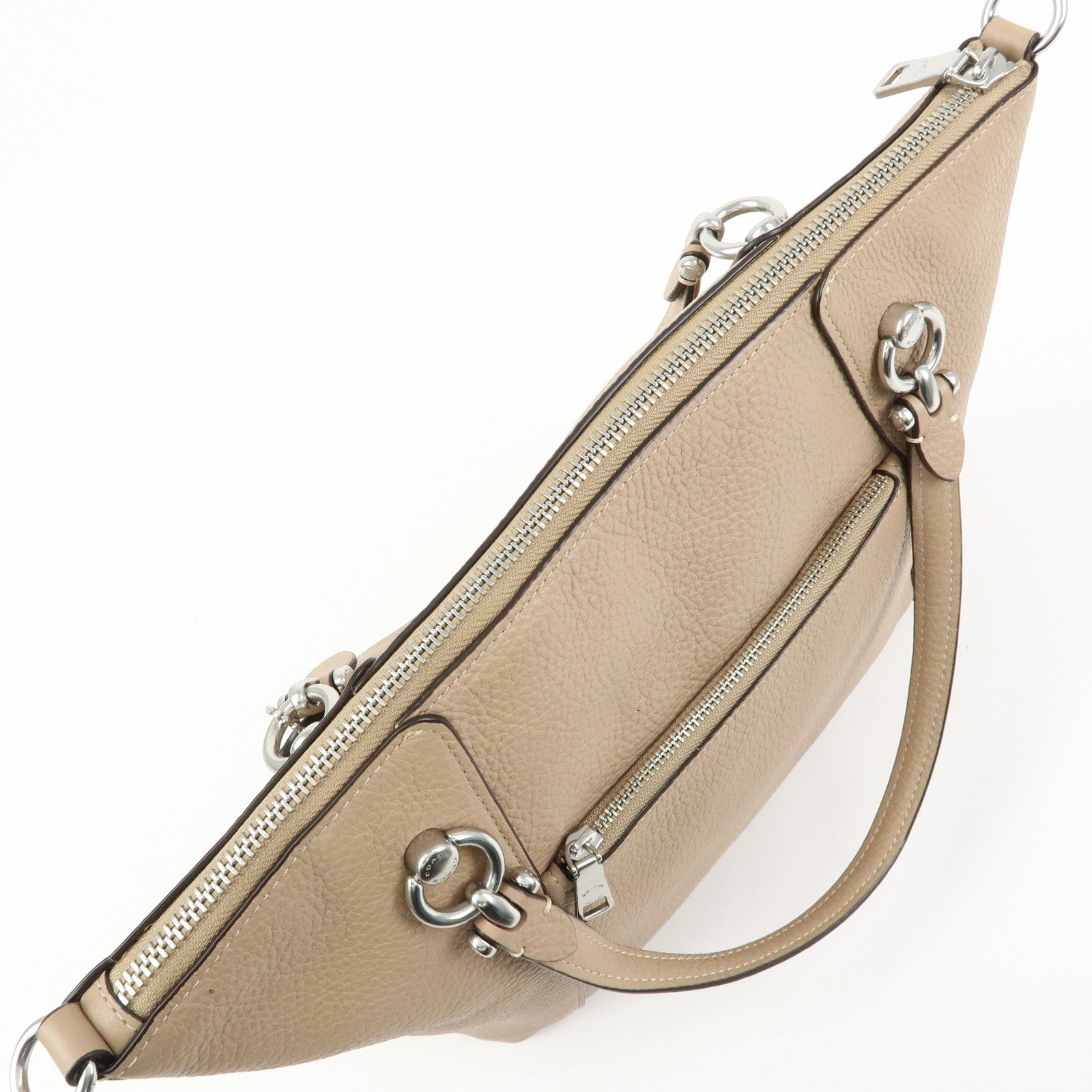 COACH Kacey Satchel Leather 2Way Shoulder Bag Hand Bag Beige