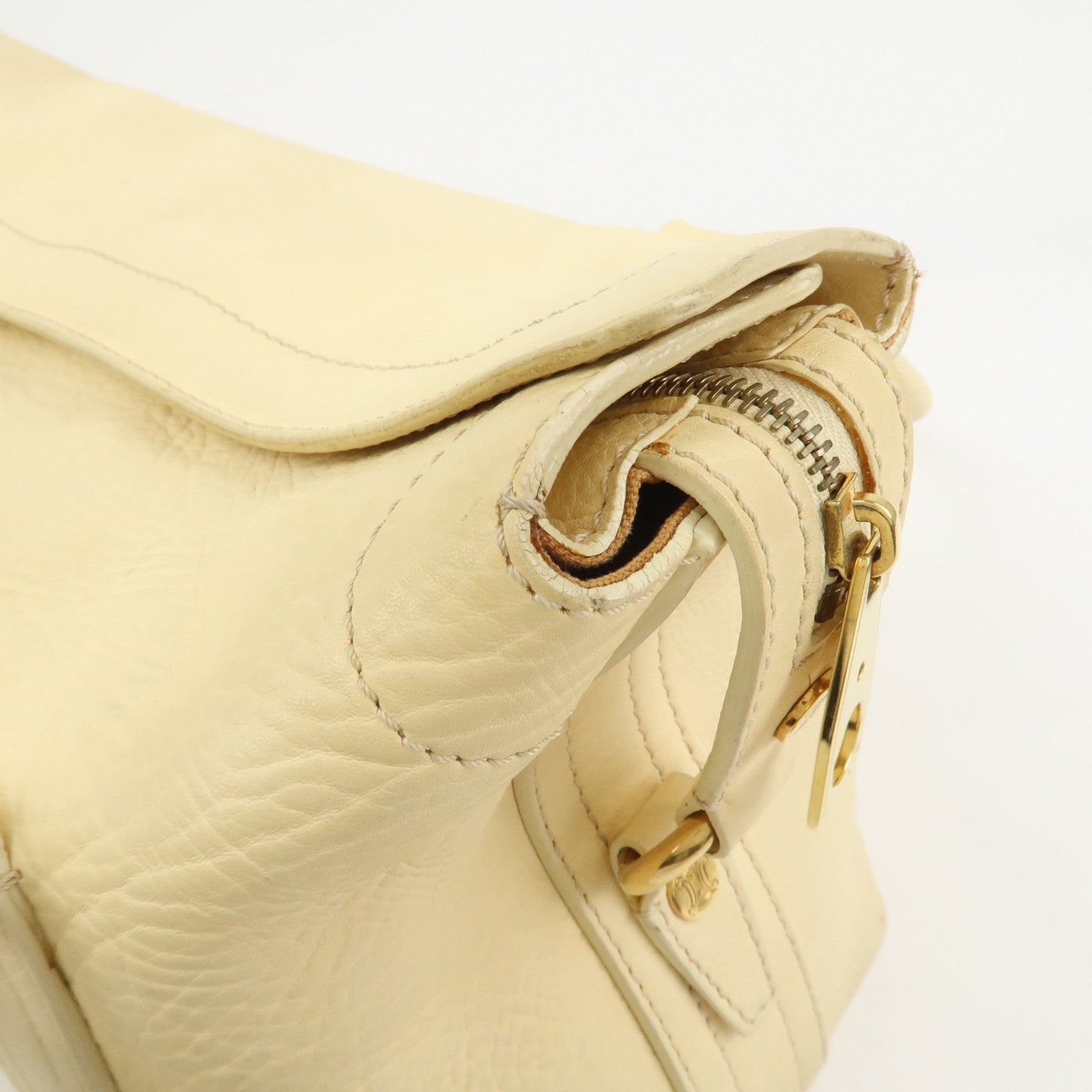 CELINE Macadam Logo Leather Tote Bag Hand bag Shoulder Bag Creme
