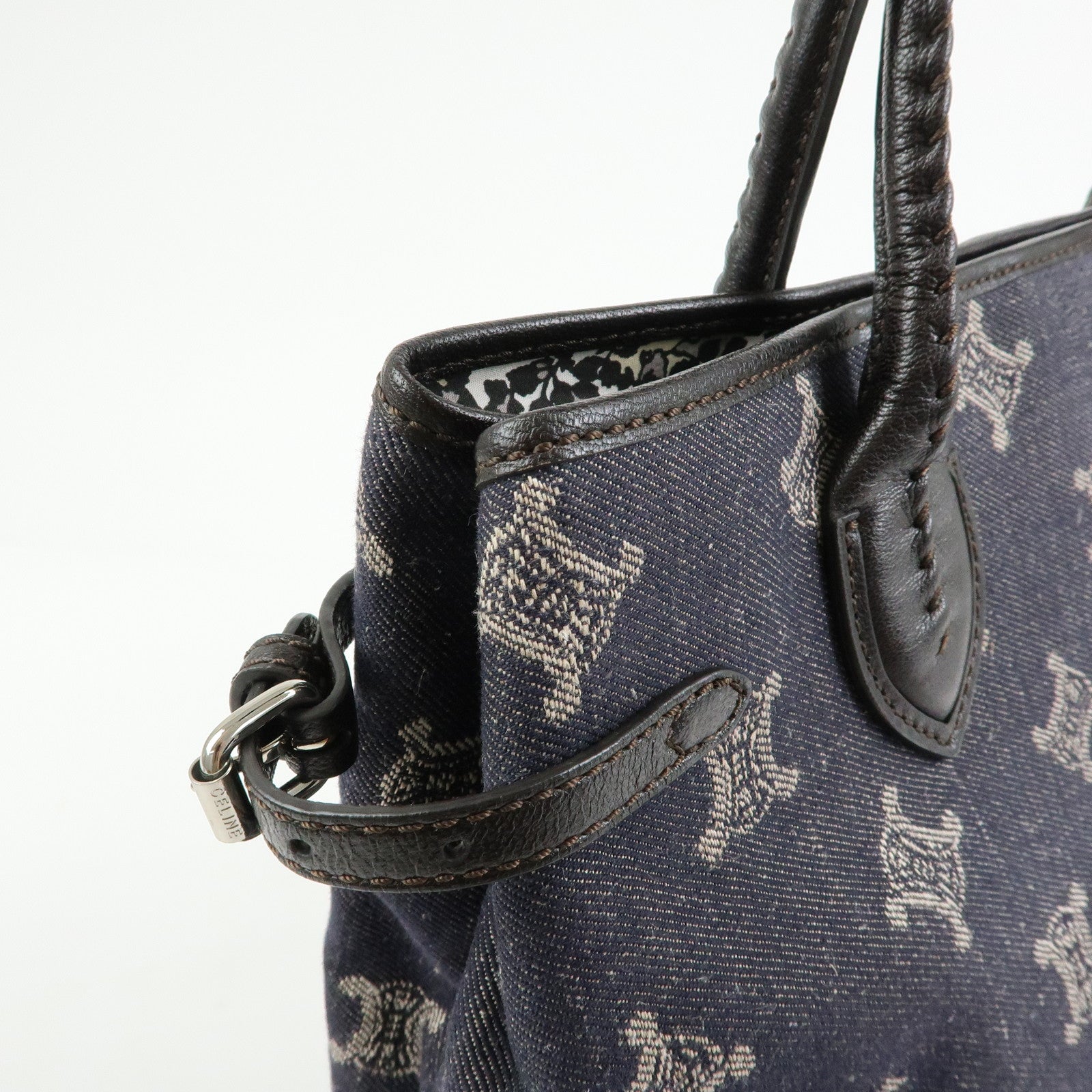 CELINE Macadam Denim Leather Tote Bag Indigo Blue Brown