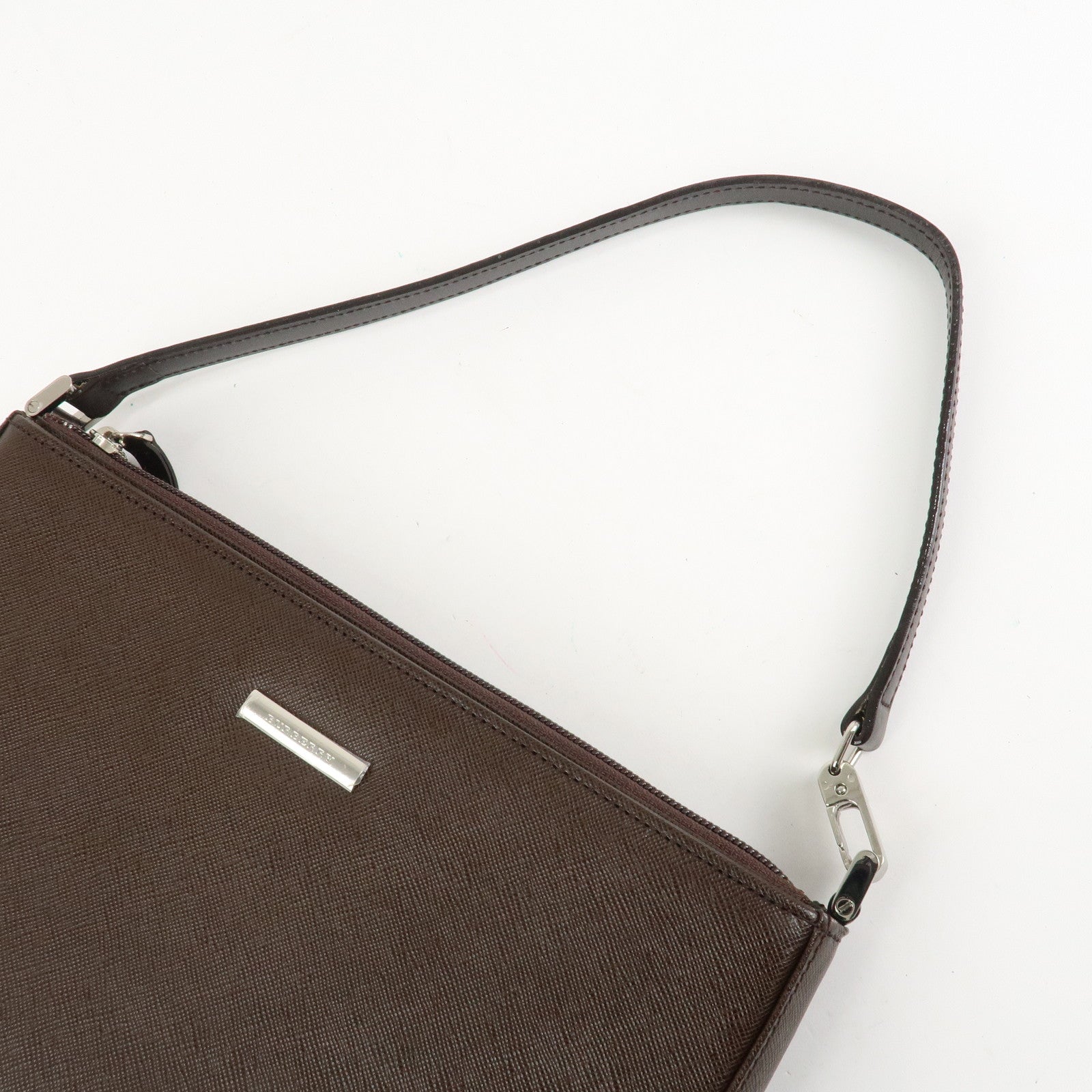 BURBERRY Leather Shoulder Bag Hand Bag Brown Silver HDW Used