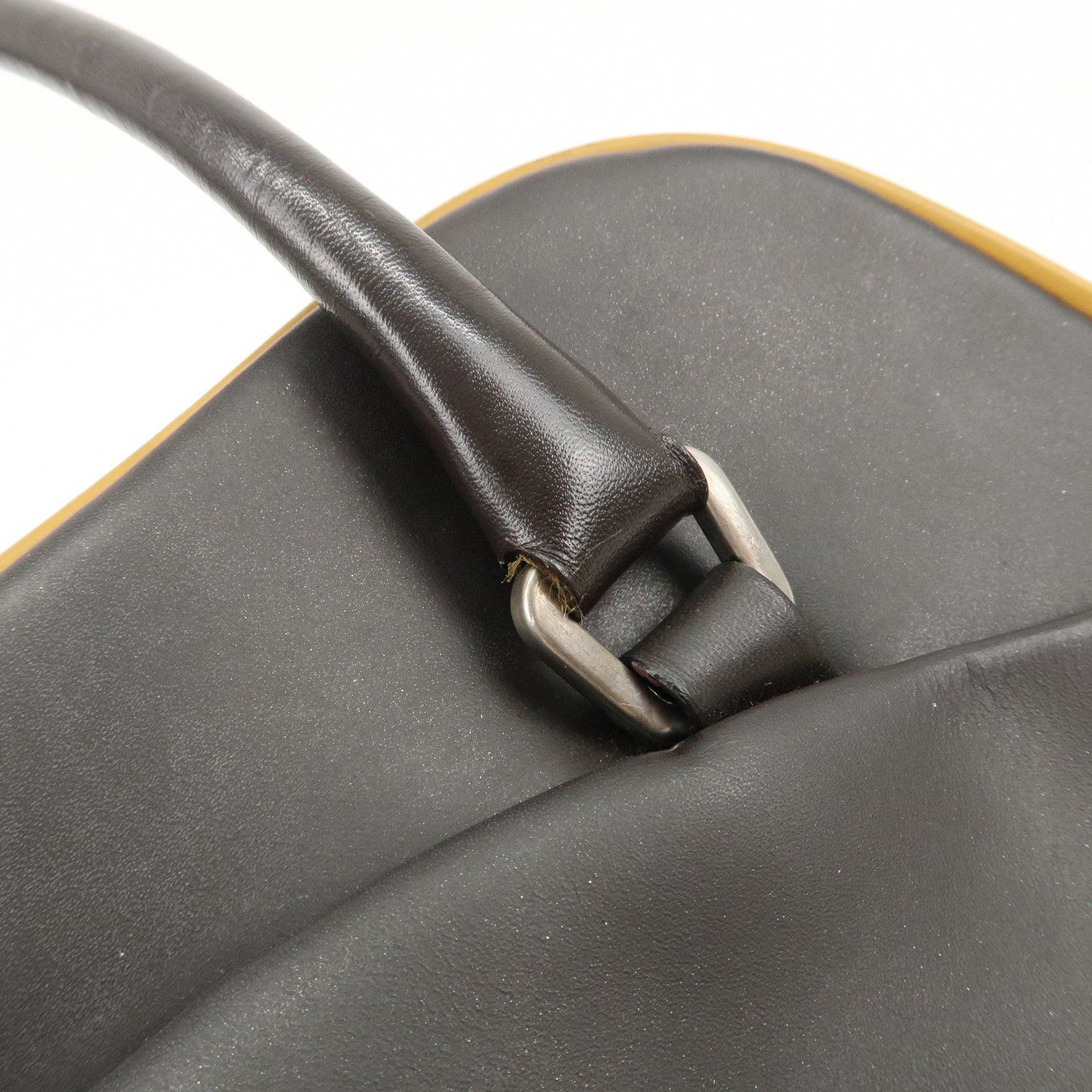 PRADA Triangle Logo Leather Tote Bag Hand Bag Beige Dark Brown Used