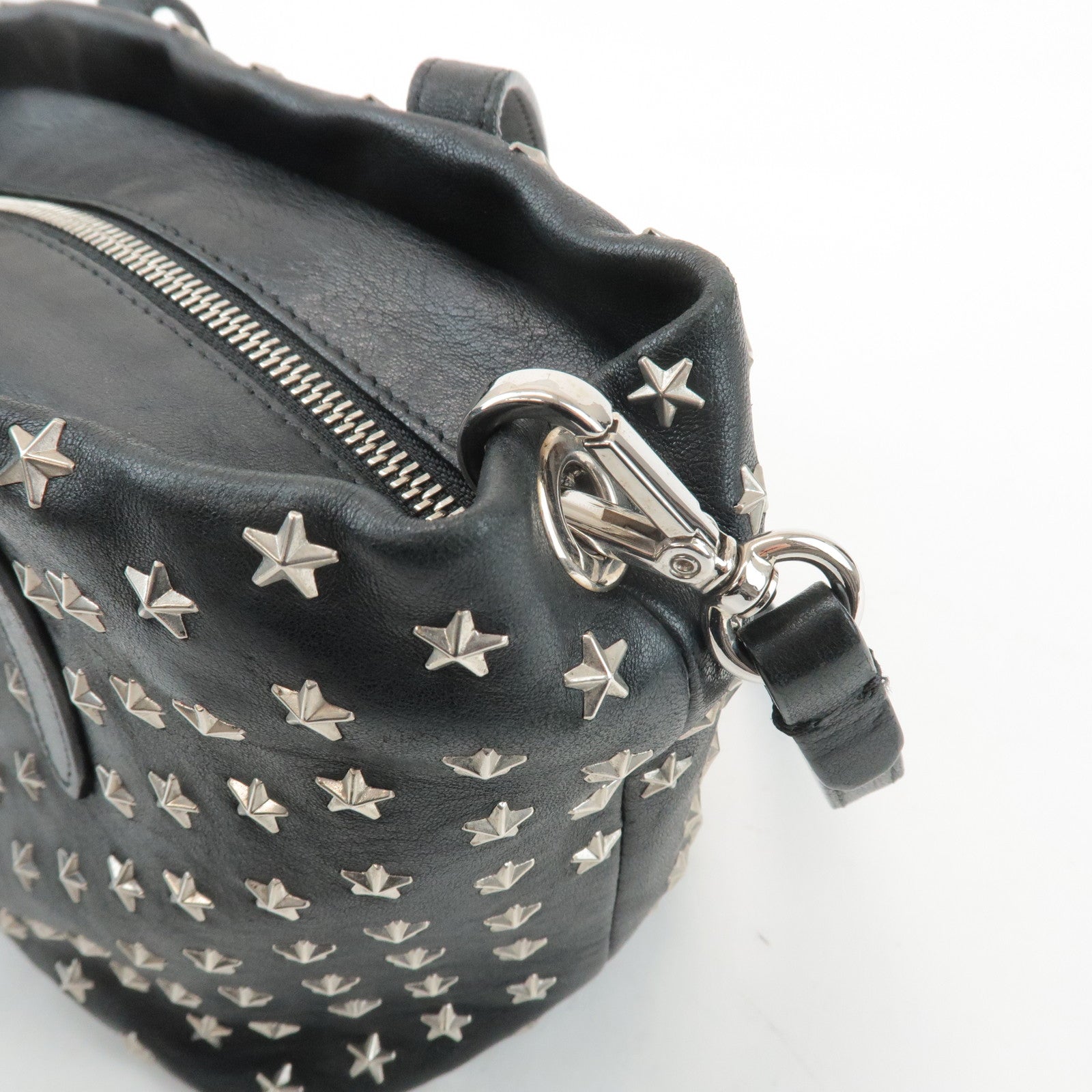 JIMMY CHOO Leather Star Studs Tote Bag Hand Bag Black Silver HDW Used