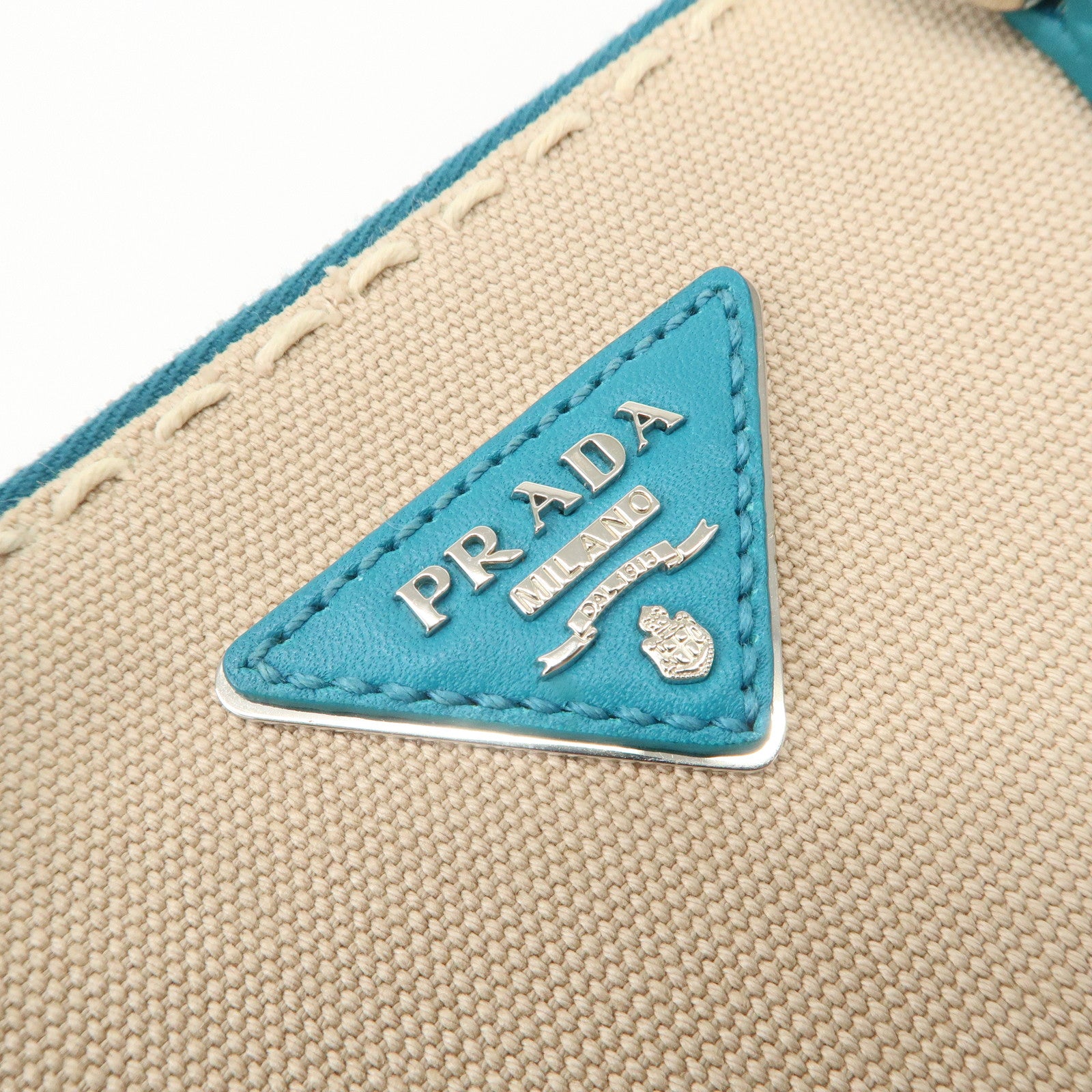 PRADA Triangle Logo Canvas 2Way Bag Hand Bag Tote Bag Blue B1801K