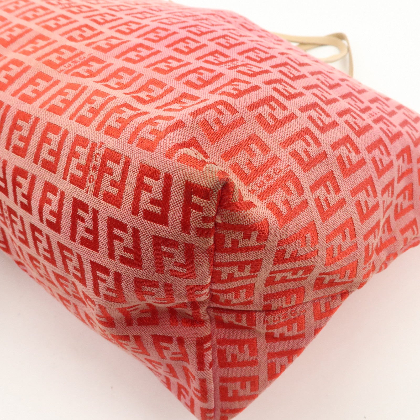 FENDI Zucchino Canvas Leather Tote Bag Shoulder Bag Red Pink 8BH005