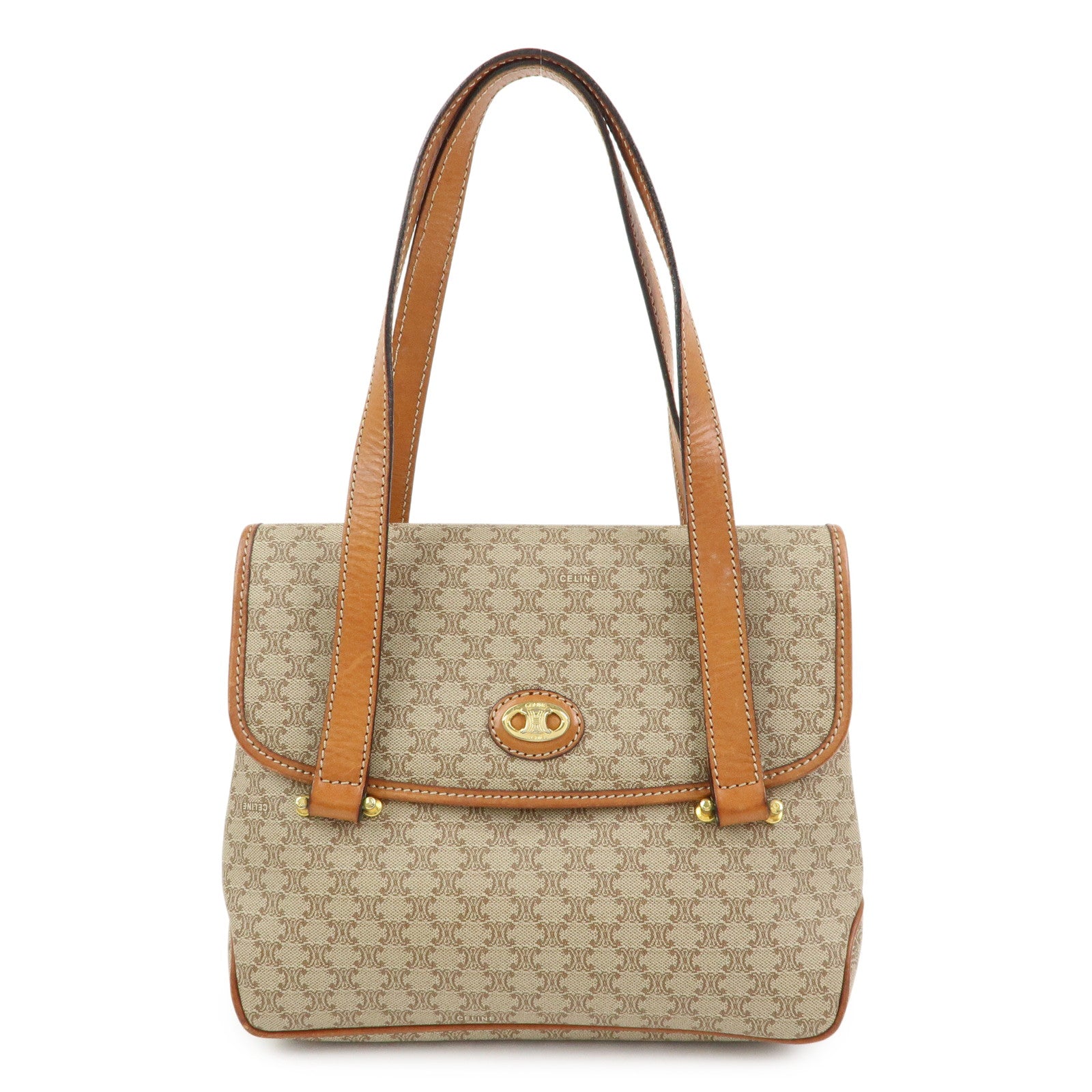 CELINE Logo Macadam PVC Leather Hand Bag Shoulder Bag Beige Brown