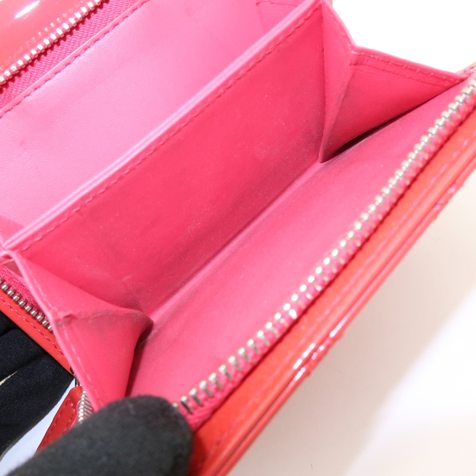 CHANEL COCO Mark Bicolore Patent Leather Compact Wallet Red