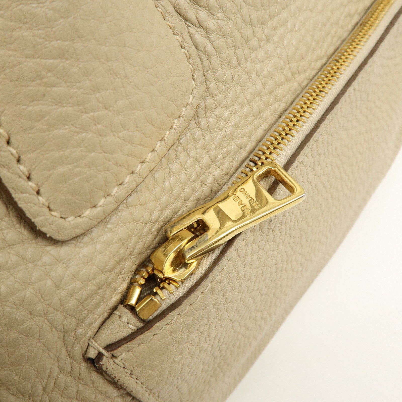 PRADA Triangle Logo Leather 2Way Hand Shoulder Bag Beige BN2795