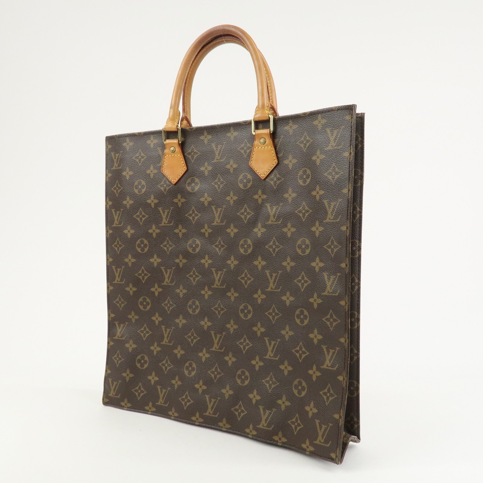 Louis Vuitton Monogram Sac Plat Tote Bag Hand Bag Brown M51140