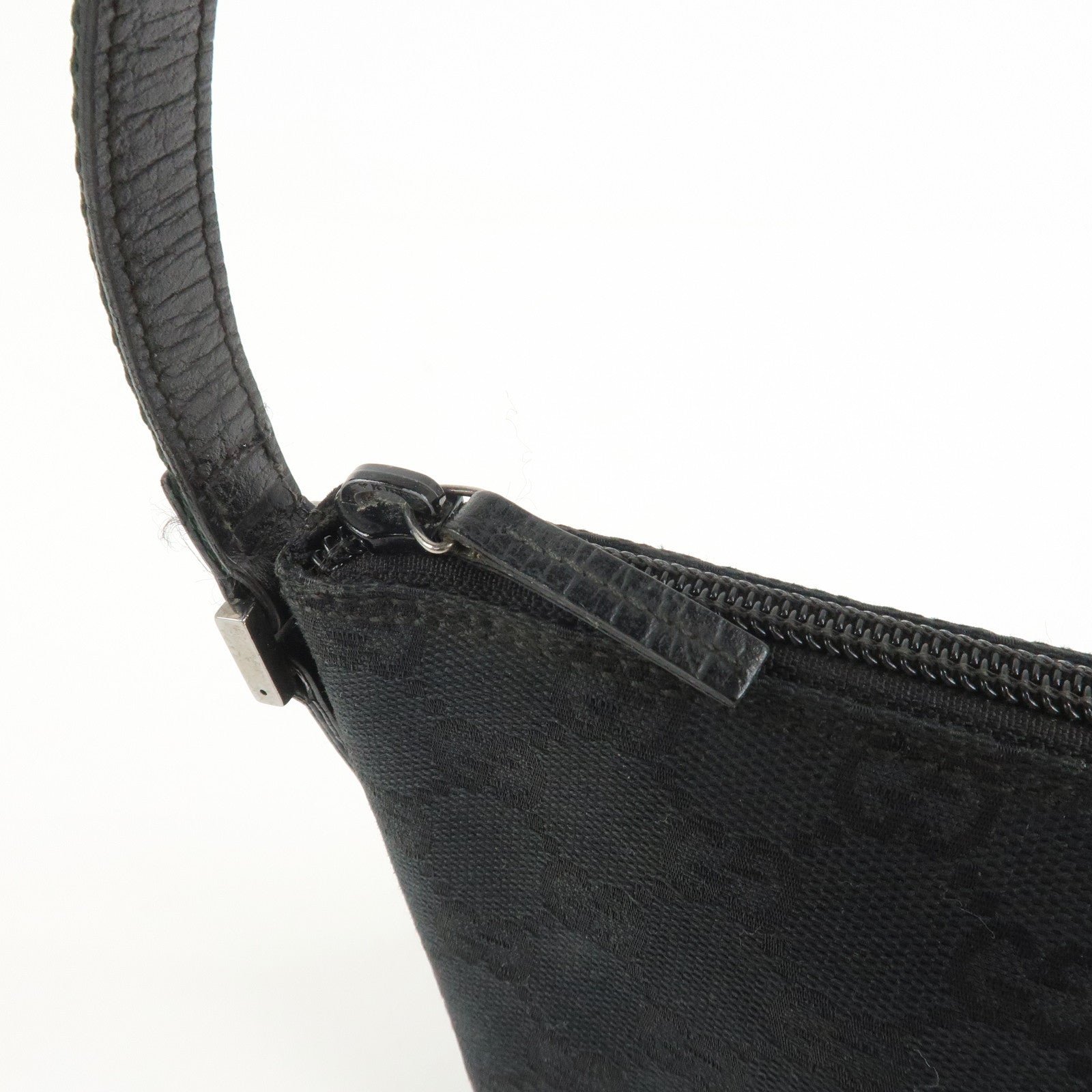 GUCCI Sherry Boat Bag GG Canvas Leather Hand Bag Black 141809