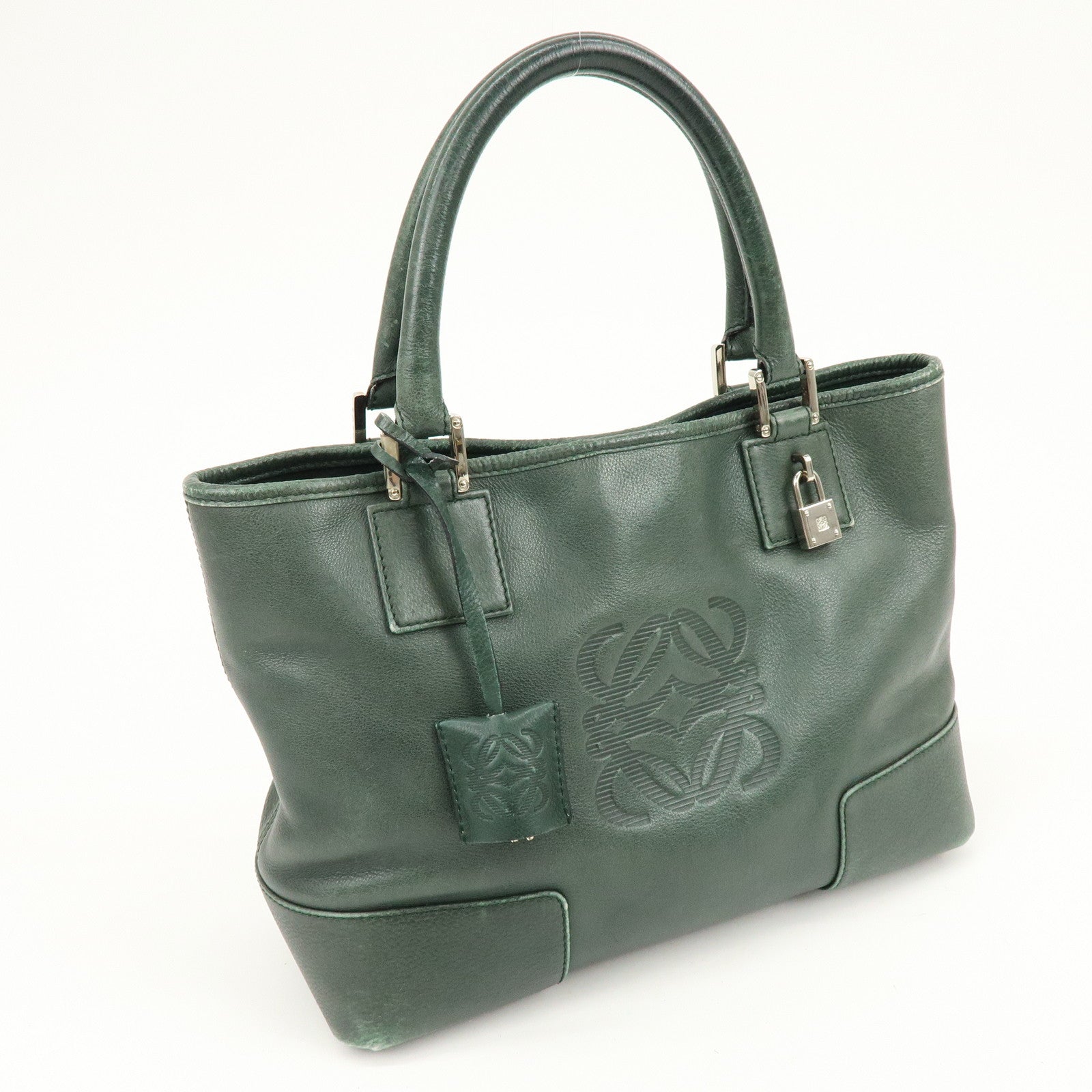 LOEWE Anagram Leather Tote Bag Hand Bag Green