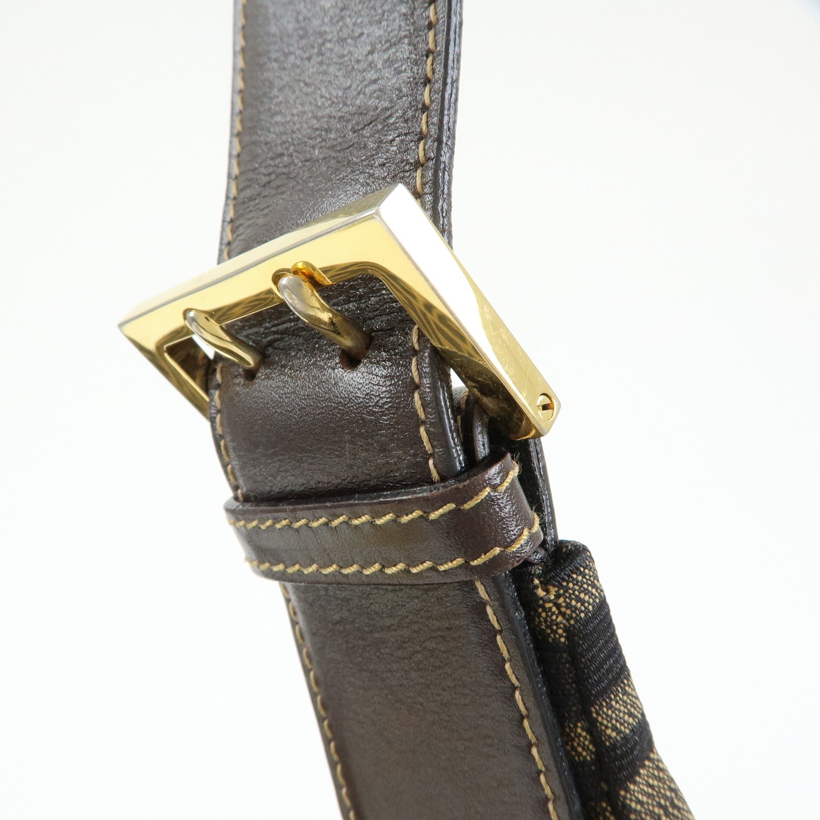 FENDI Zucca Canvas Leather Shoulder Bag Hand Bag Brown