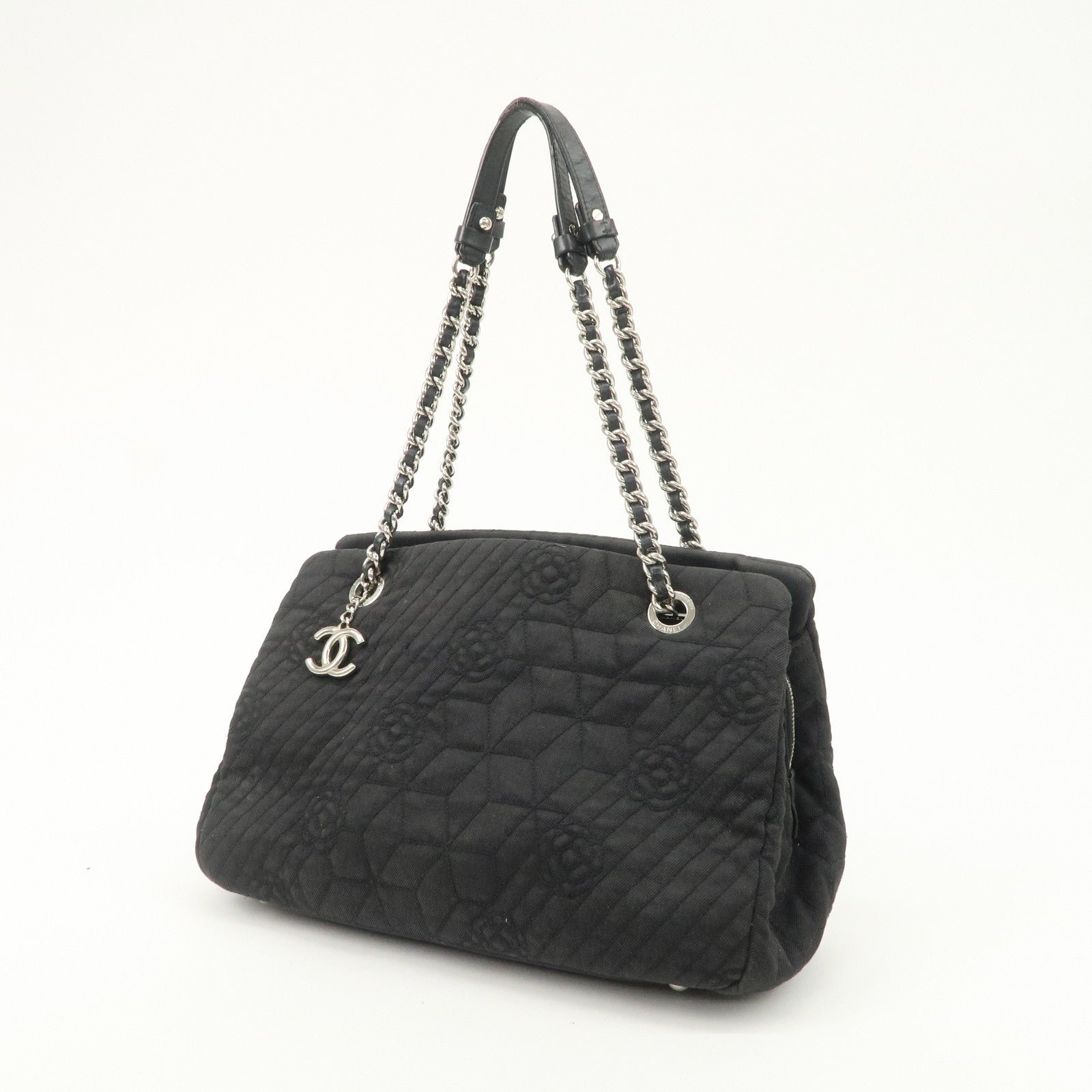 CHANEL Camelia Denim Chain Shoulder Bag Black A66903 Used