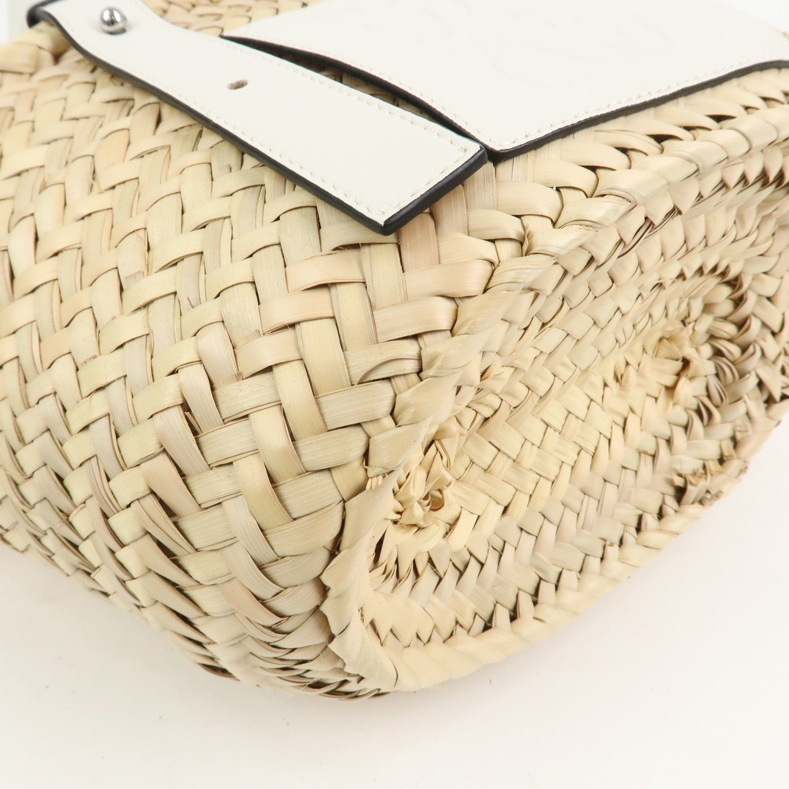 LOEWE Anagram Raffia Leather Small Basket Bag Hand Bag Natural