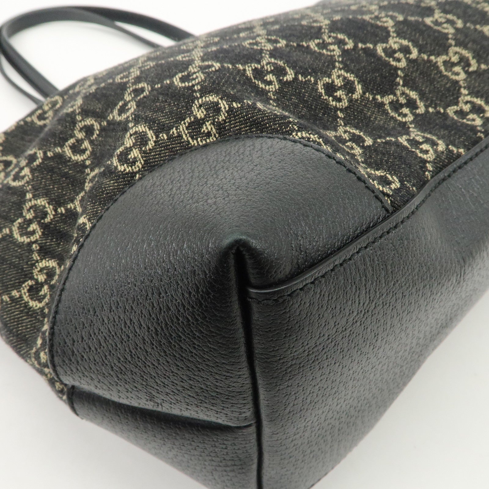 GUCCI GG Canvas Denim Medium Tote Bag Shoulder Bag Black 631685