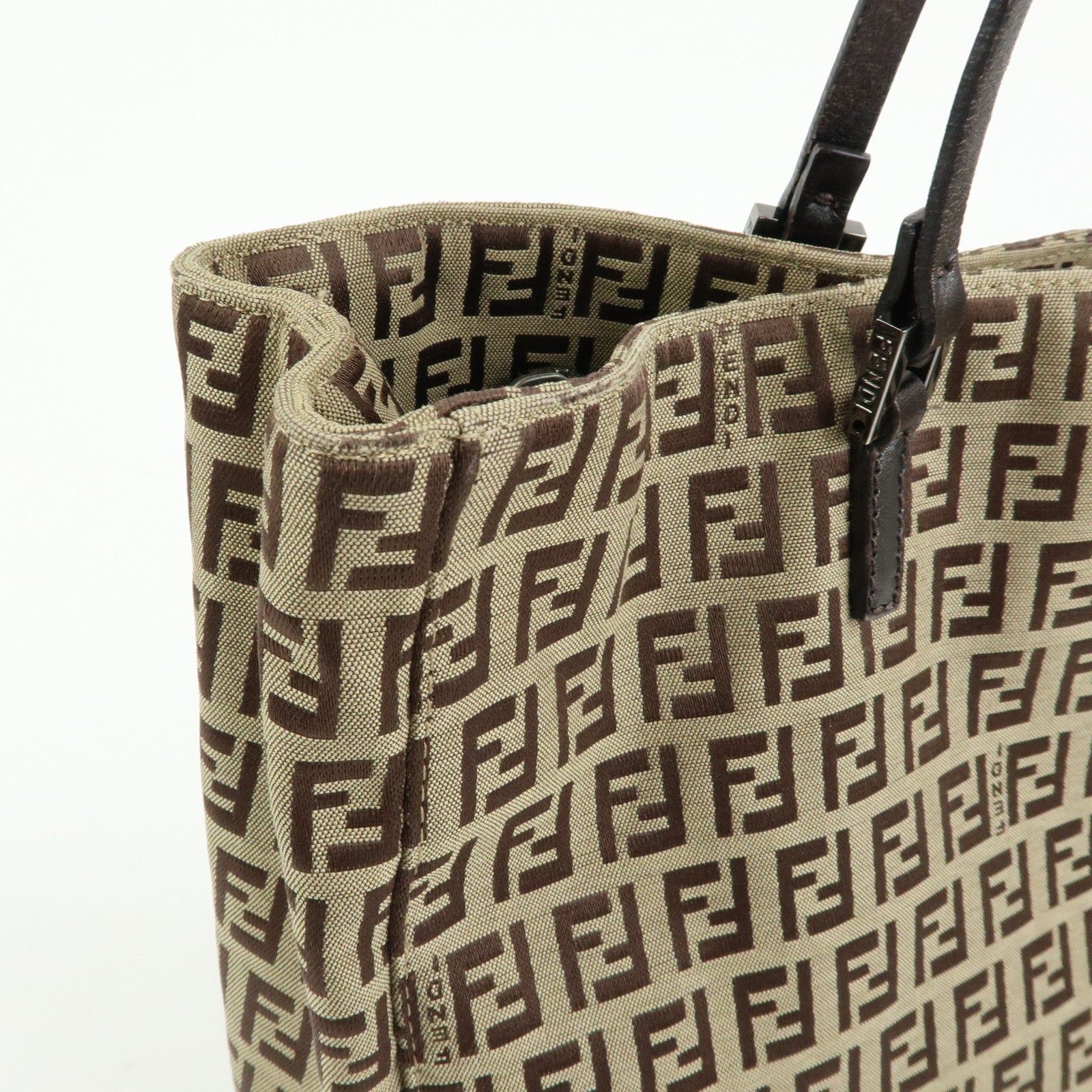 FENDI Zucchino Canvas Leather Tote Bag Beige Brown 8BH019