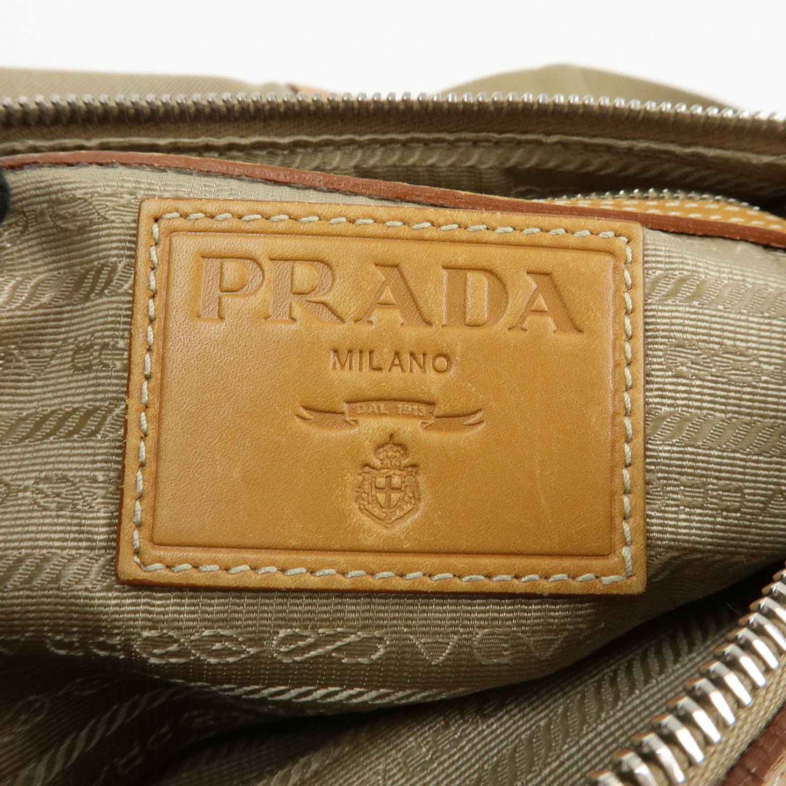 PRADA Logo Jacquard Leather Shoulder Bag Crossbody Bag Camel BT0533