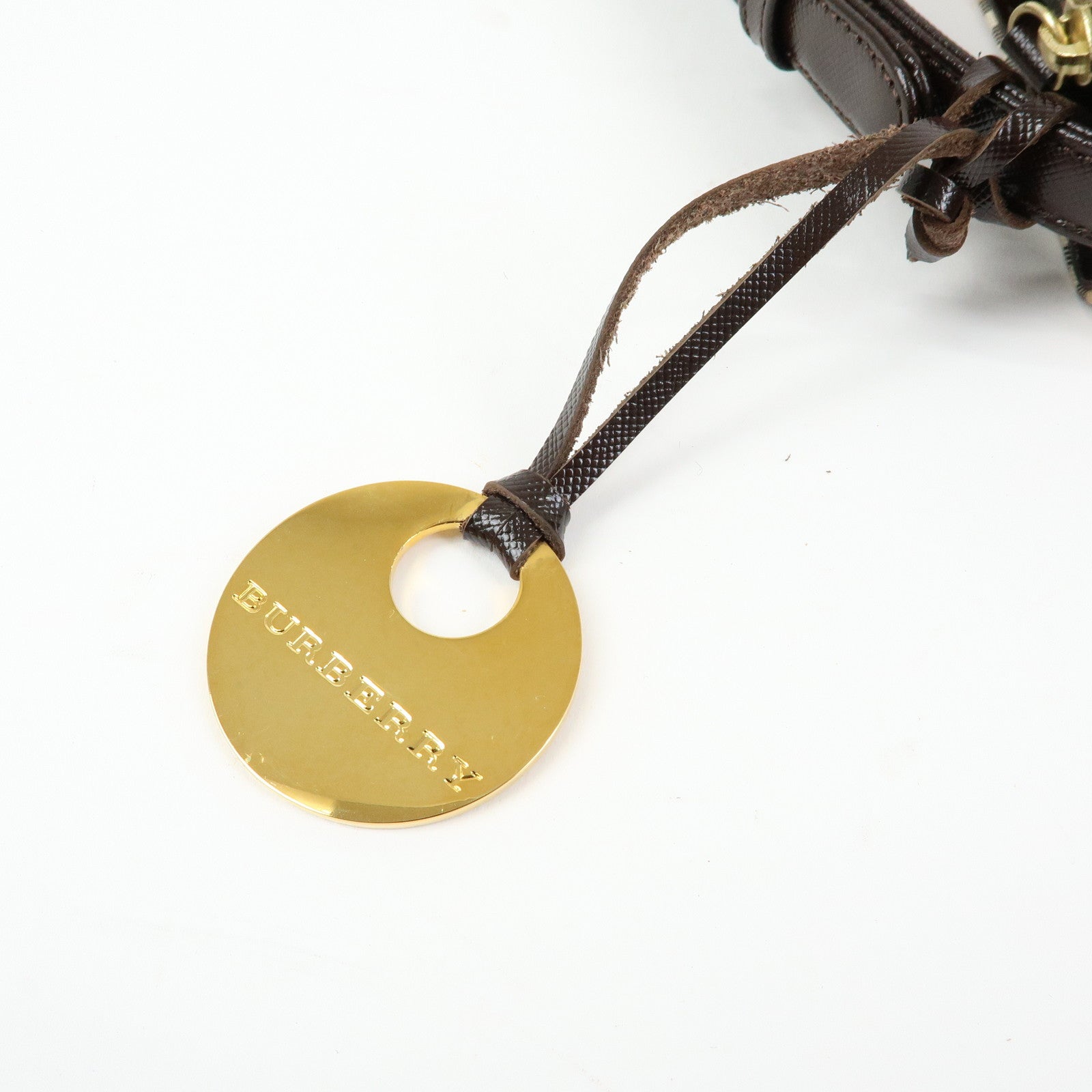 BURBERRY Nova Plaid Canvas Leather Shoulder Bag Beige Brown