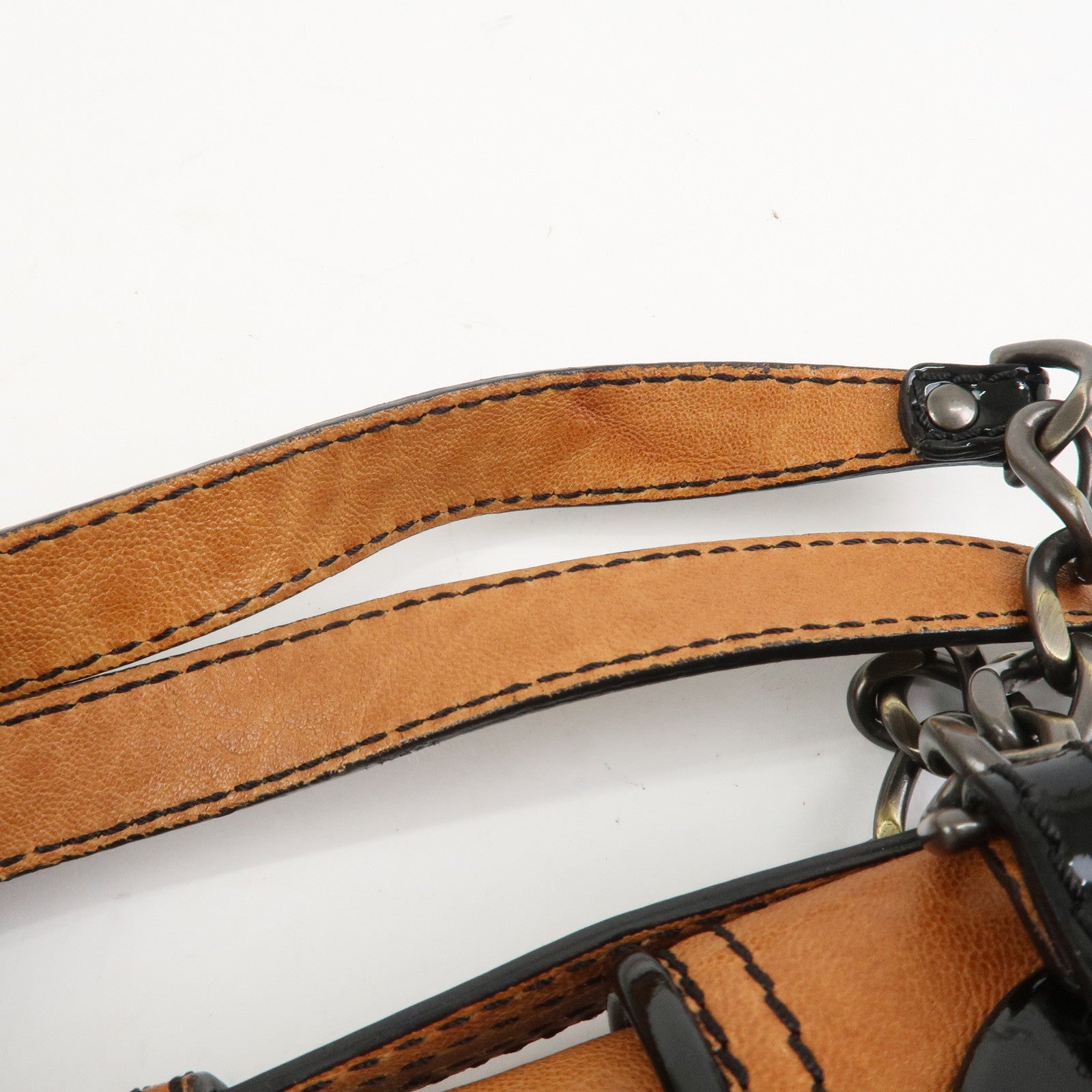 FENDI Patent Leather Shoulder Bag Hand Bag Brown Black 8BN165