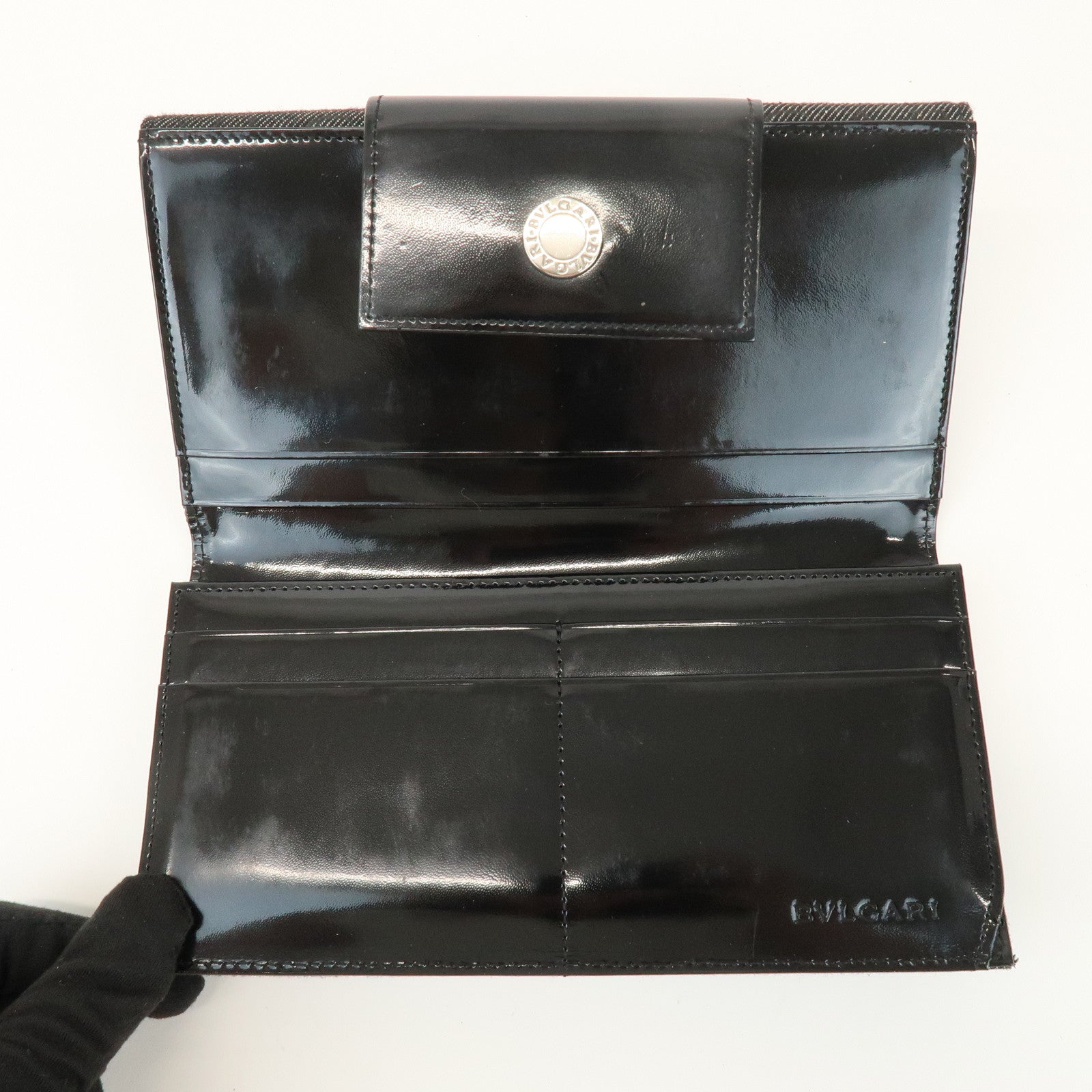 BVLGARI Logo Mania Canvas Leather Bi-fold Long Wallet Black