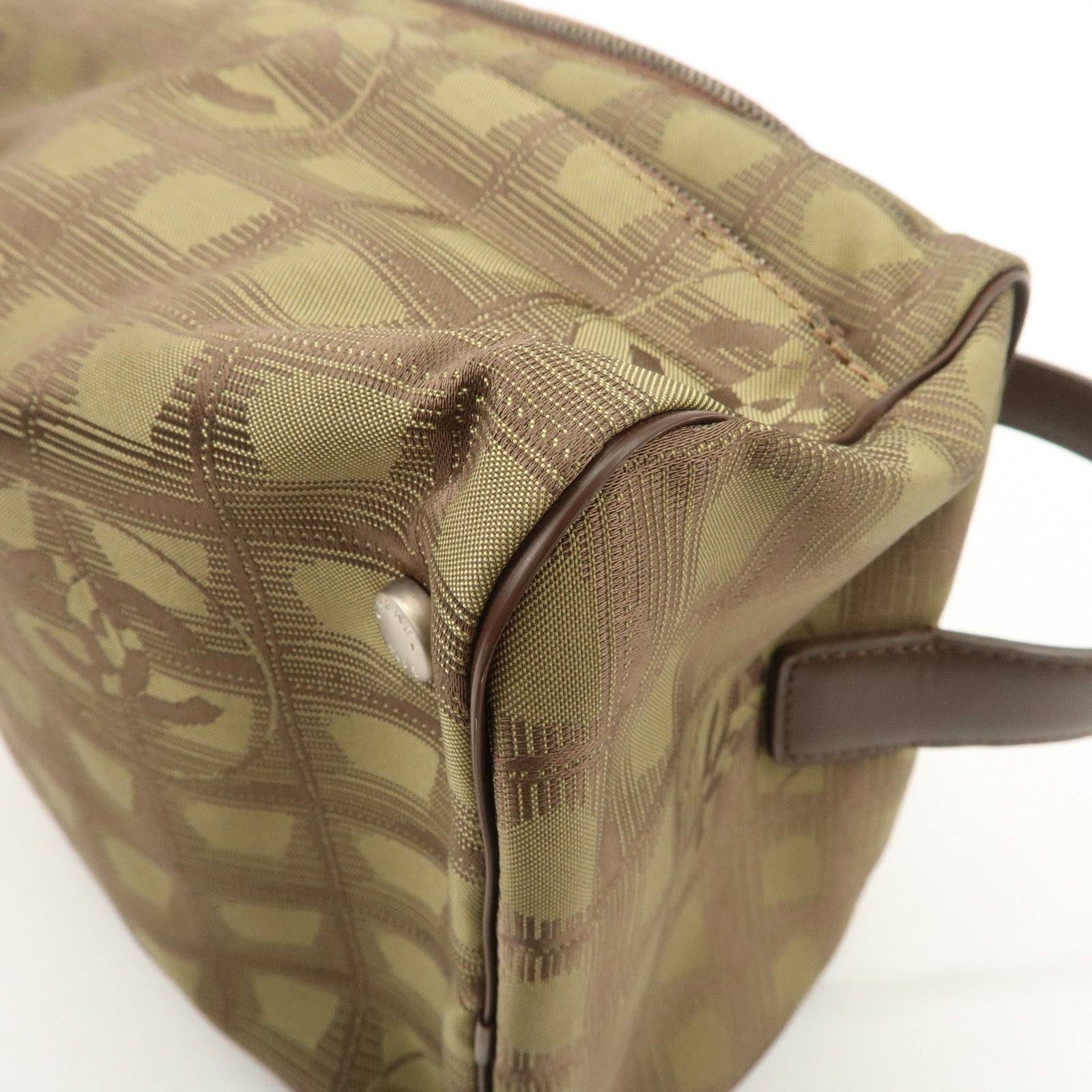 CCHANEL New Travel Line Nylon Jacquard Leather Vanity Bag Khaki A15829 Used