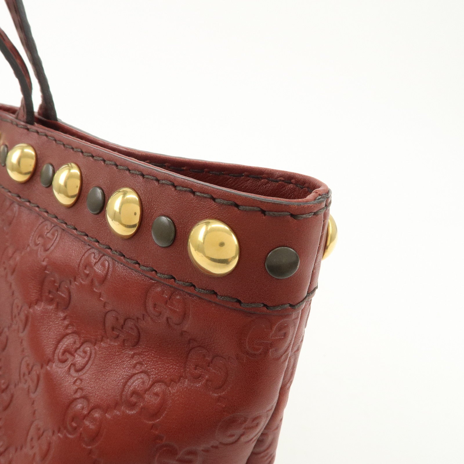 GUCCI Historia Guccissima Leather Tote Hand Bag Red Brown 207291 Used