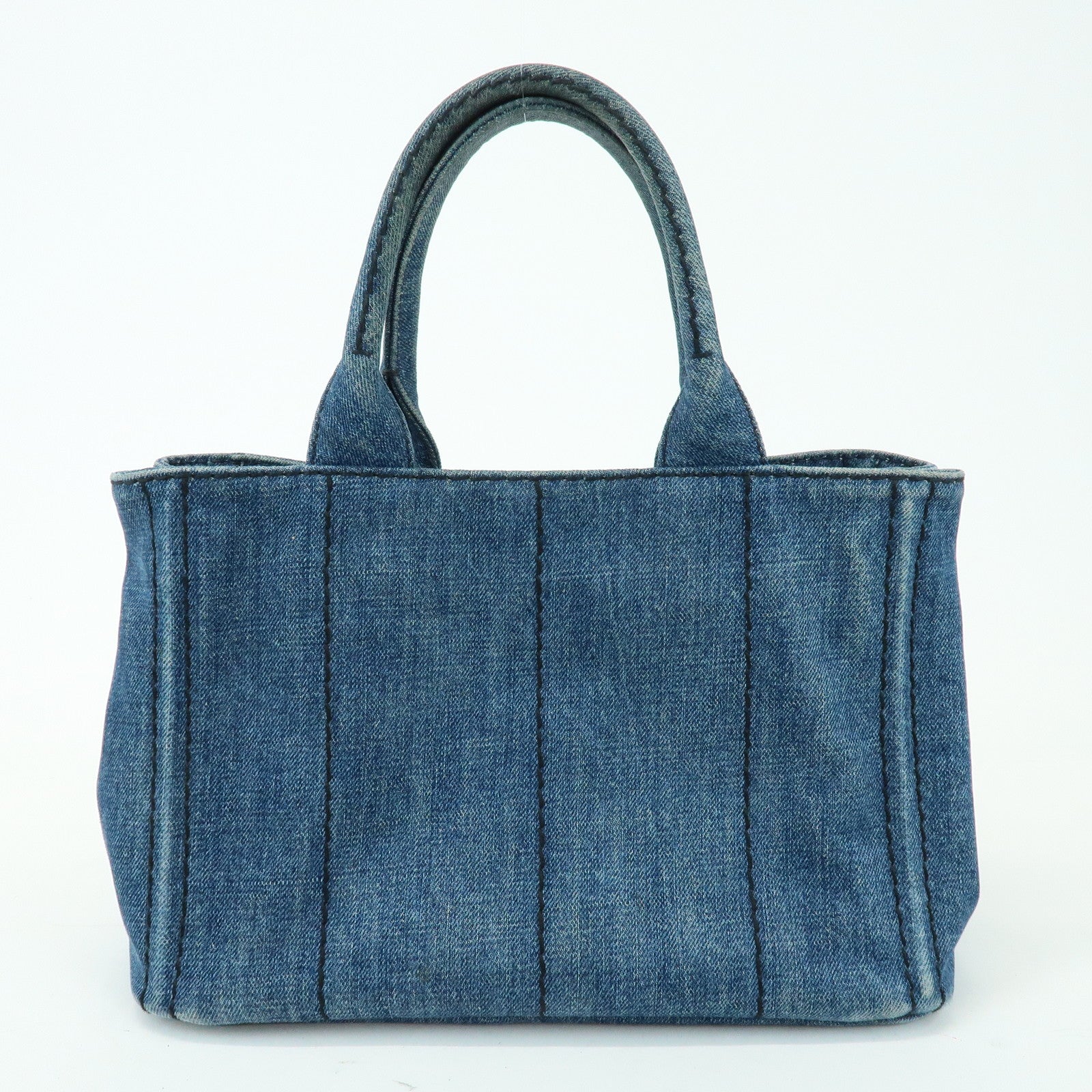 PRADA Triangle Logo Canapa Mini Denim 2Way Bag Hand Bag Blue 1BG439