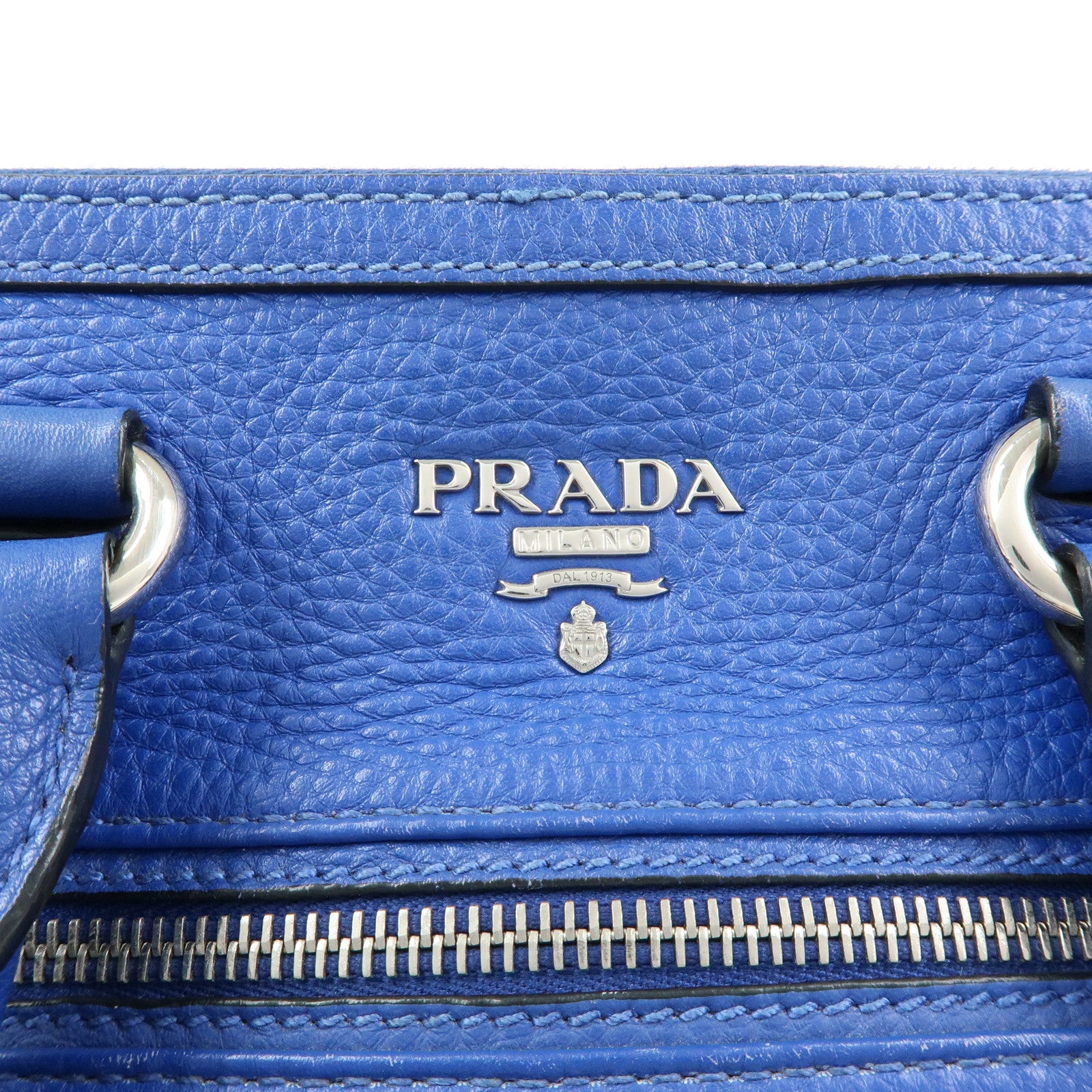 PRADA Vitello Dino Leather 2Way Bag Shoulder Bag Blue BL0805