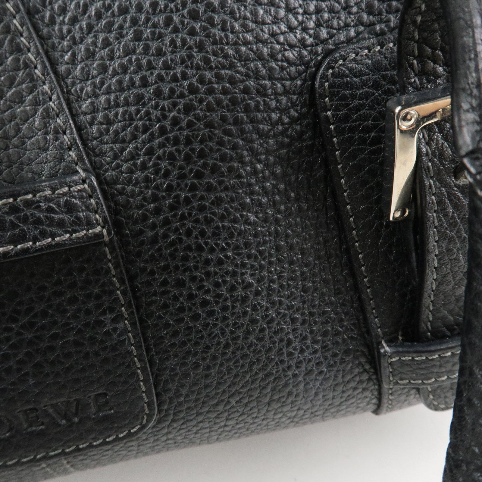 LOEWE Leather Senda Shoulder Bag Hand Bag Black Silver Hardware