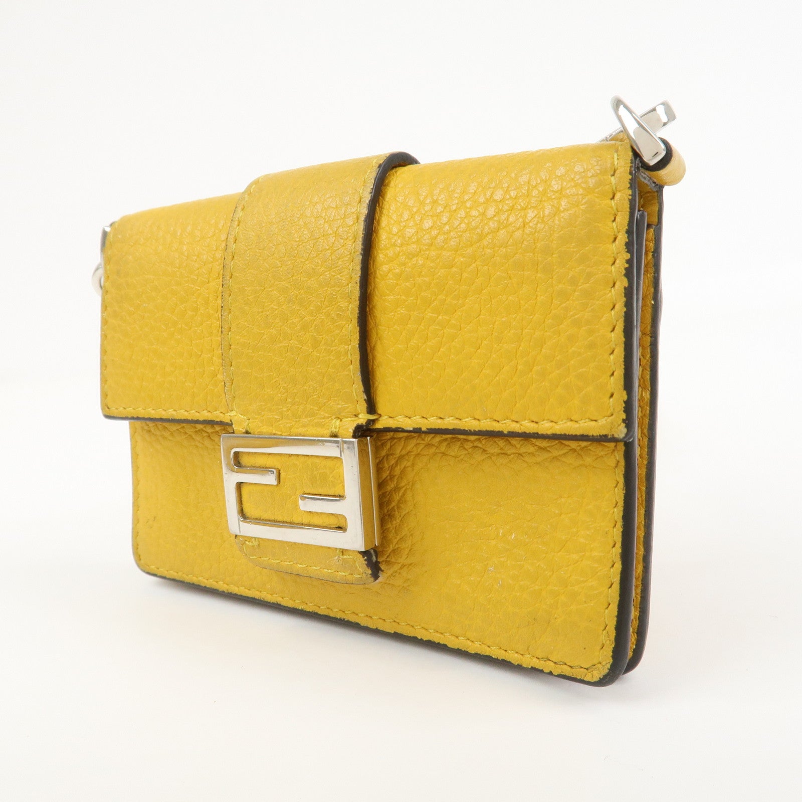 FENDI Micro Flat Baguette Leather Mini Shoulder Bag Yellow