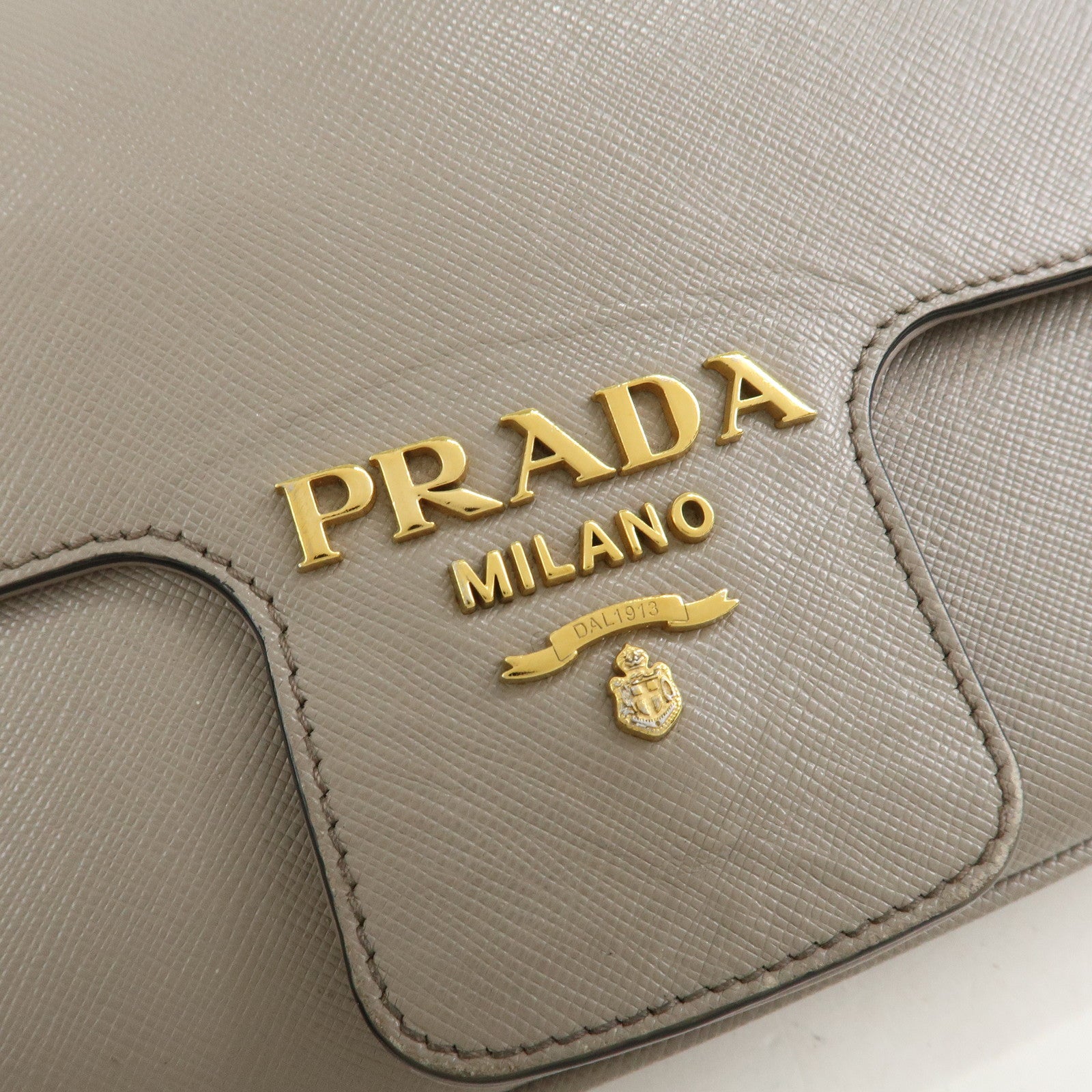 PRADA Saffiano Leather Chain Shoulder Crossbody Bag Gray 1BD193