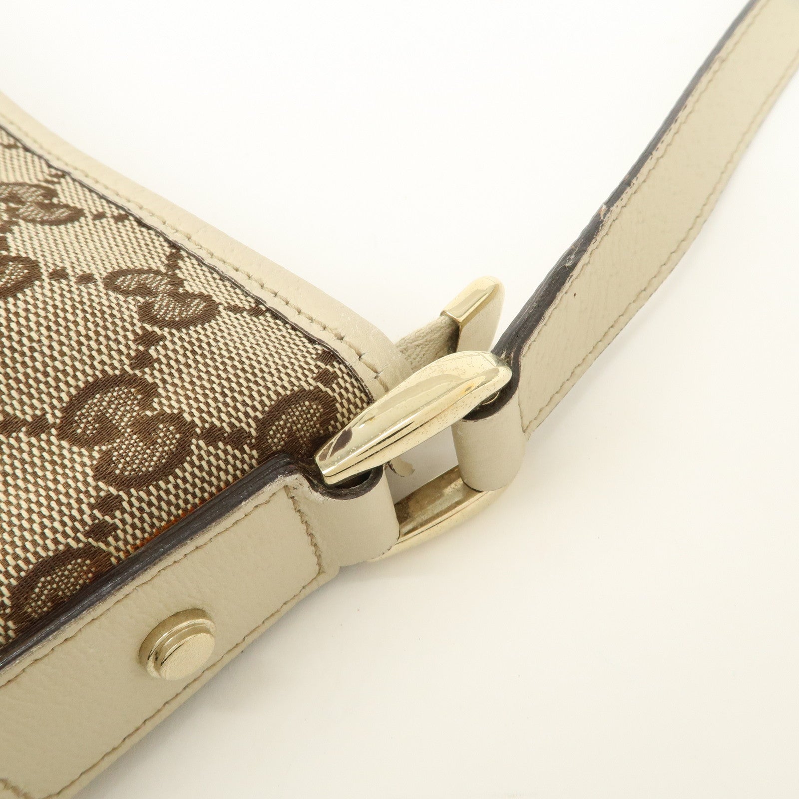 GUCCI Abbey GG Canvas Leather Shoulder Bag Beige Ivory 131326