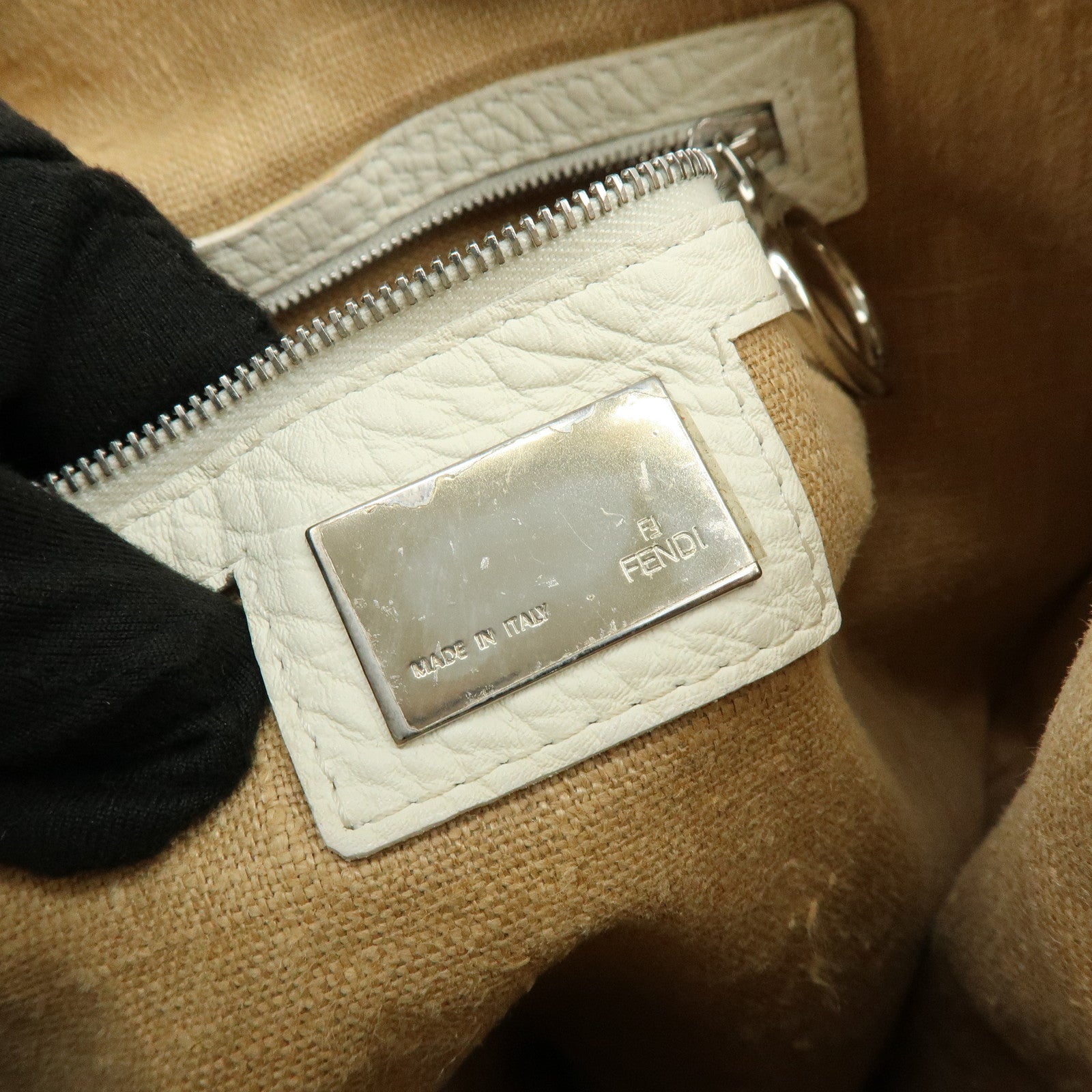 FENDI Unborn Calf Leather Tote Bag Leopard White Beige 8BR285