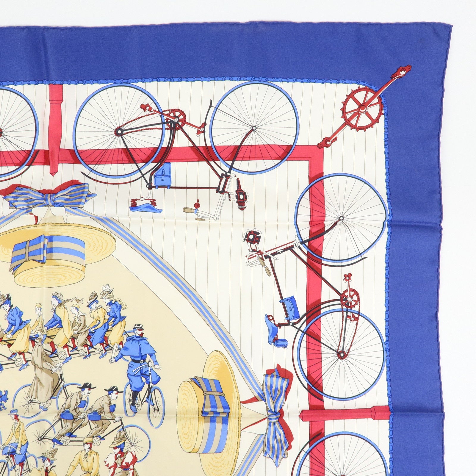 HERMES Carre 90 Set of 2 Silk 100% Scarf Navy Beige Brown