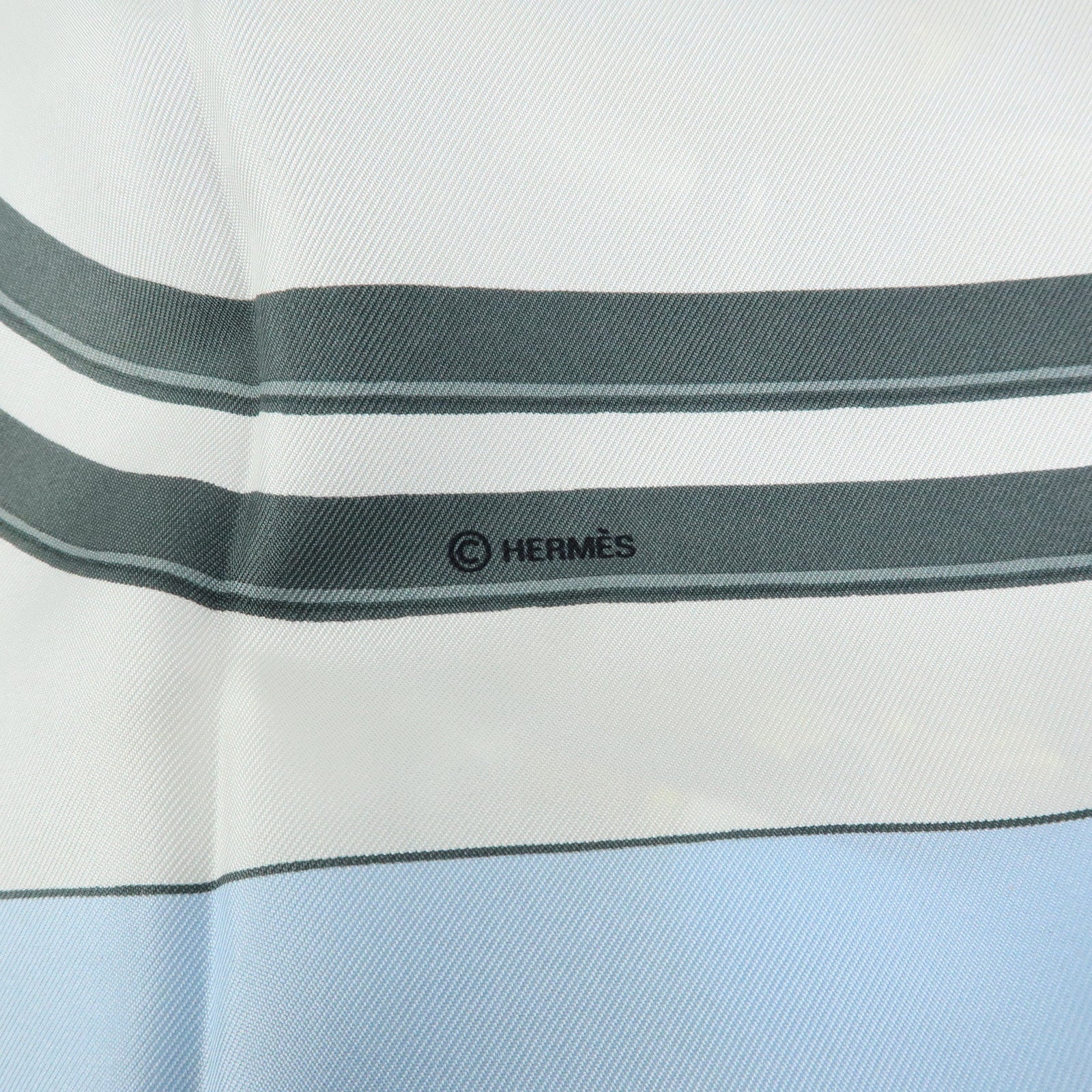 HERMES Carre 90 Silk 100% Scarf Brides de Gala Gray Light Blue Gold