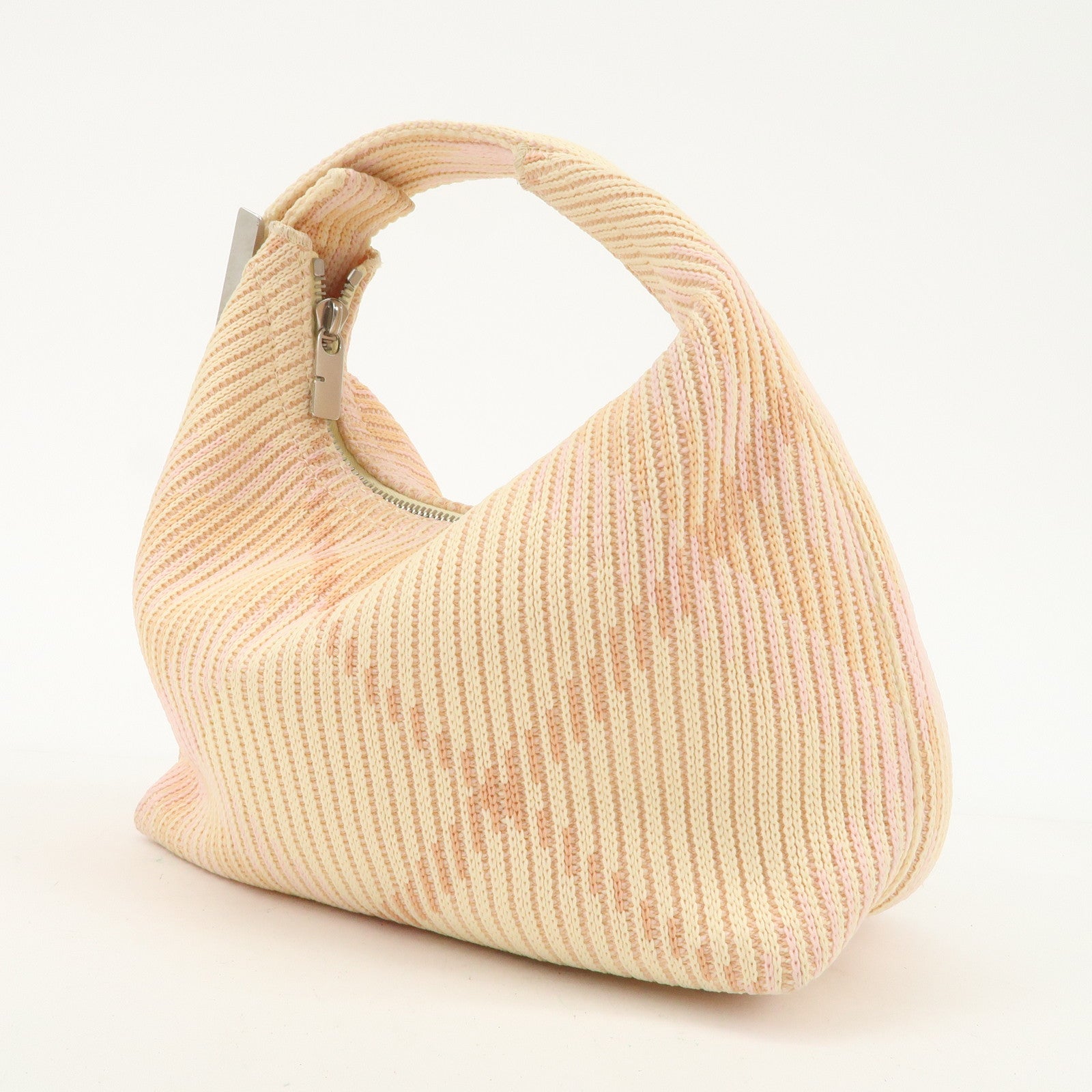 BURBERRY Cotton Mini Peg Duffle Hand Bag Beige Pink Yellow Used