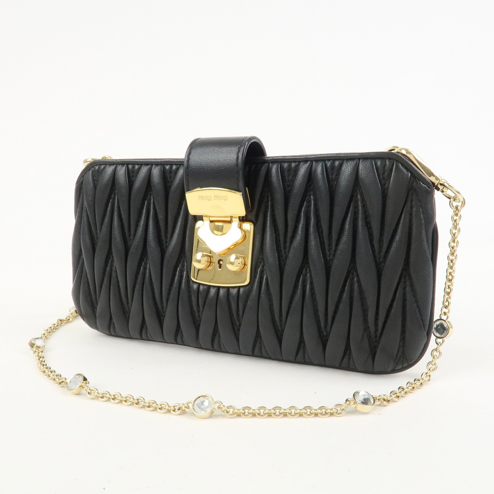 MIU MIU Matelasse Nappa Leather Chain Shoulder Bag Phone Case Black